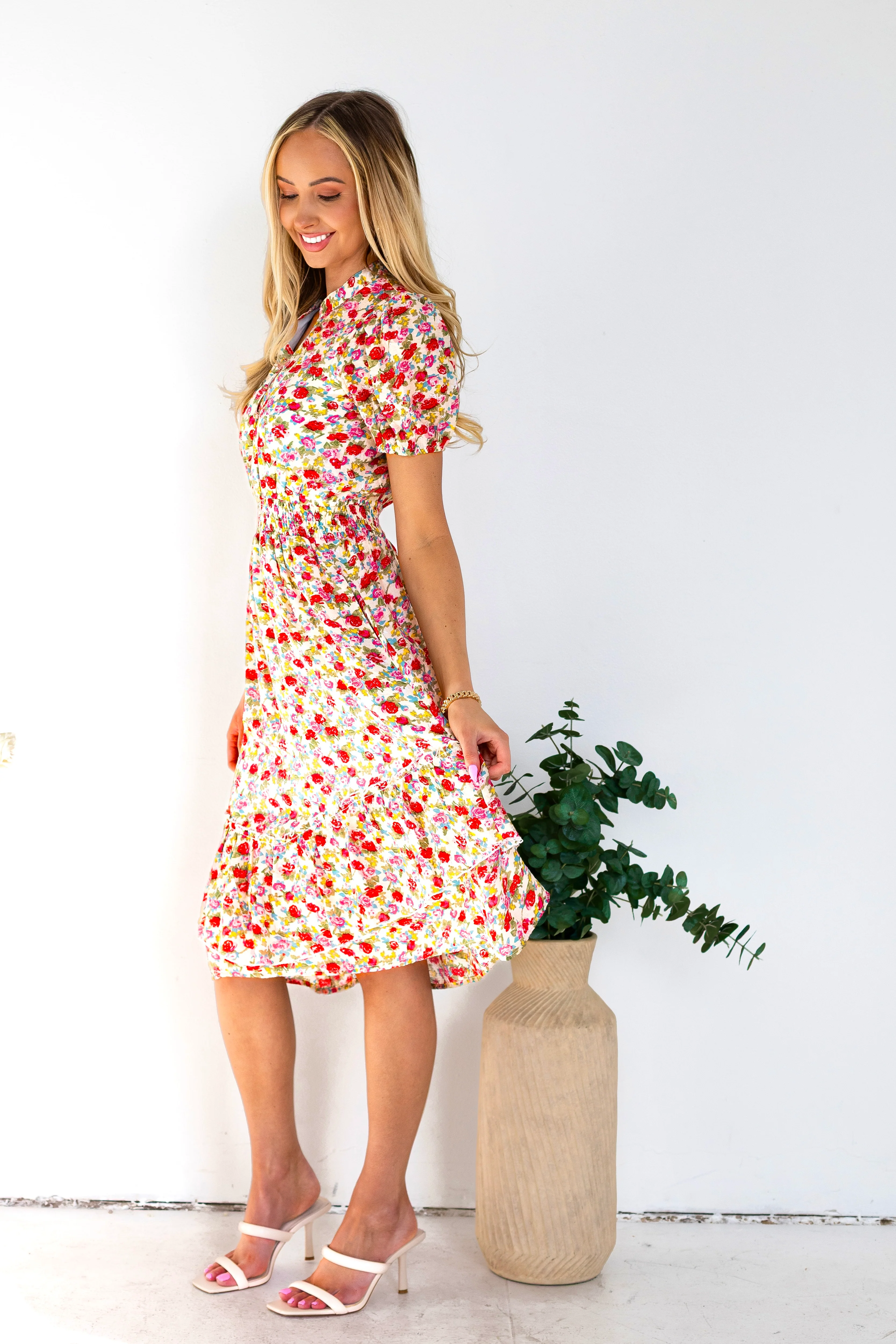 The Candi Cream/Pink Floral Dresses - XNAUWBI