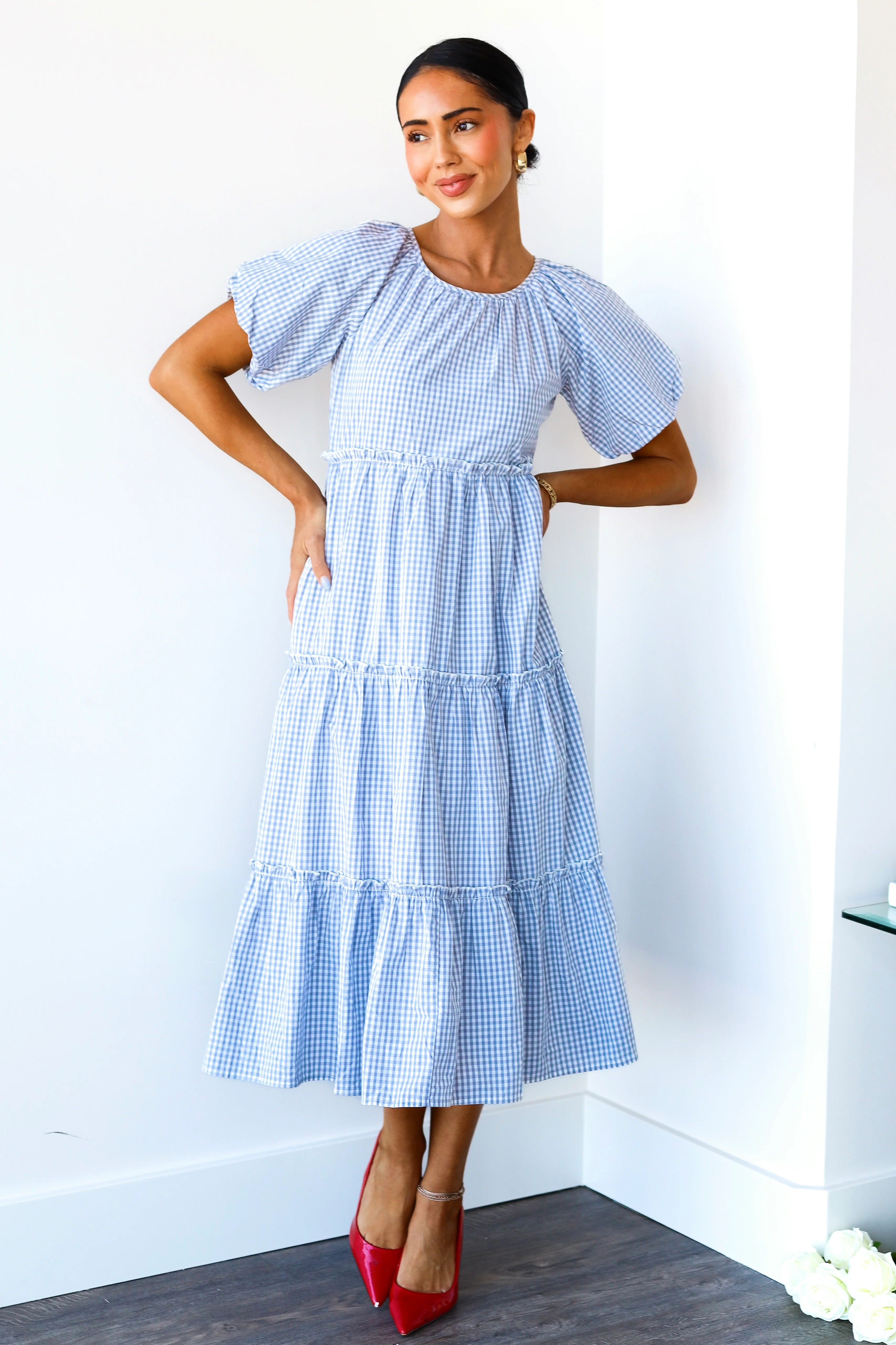 The Serena Gray Check Dresses - XNAUWBI