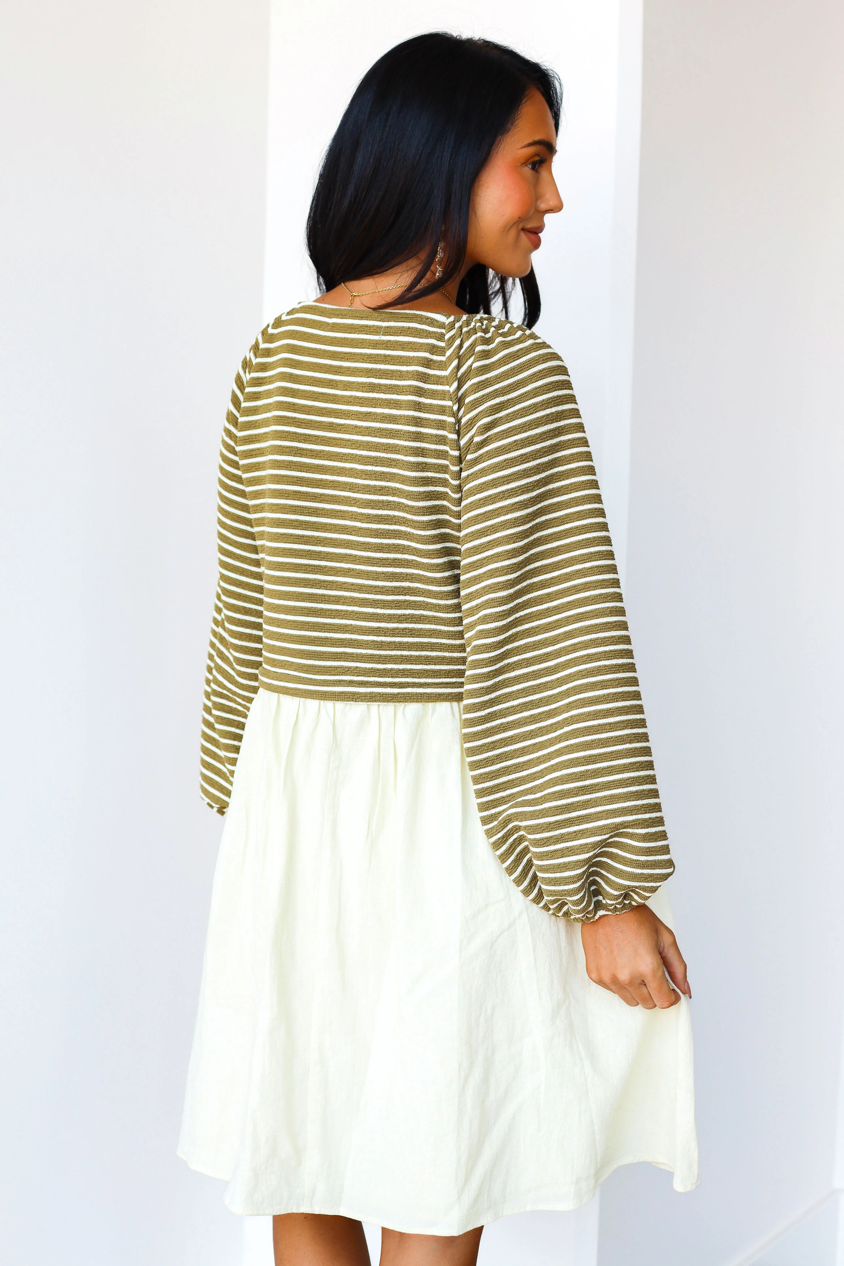 The Dawn Olive Stripe Dresses - XNAUWBI