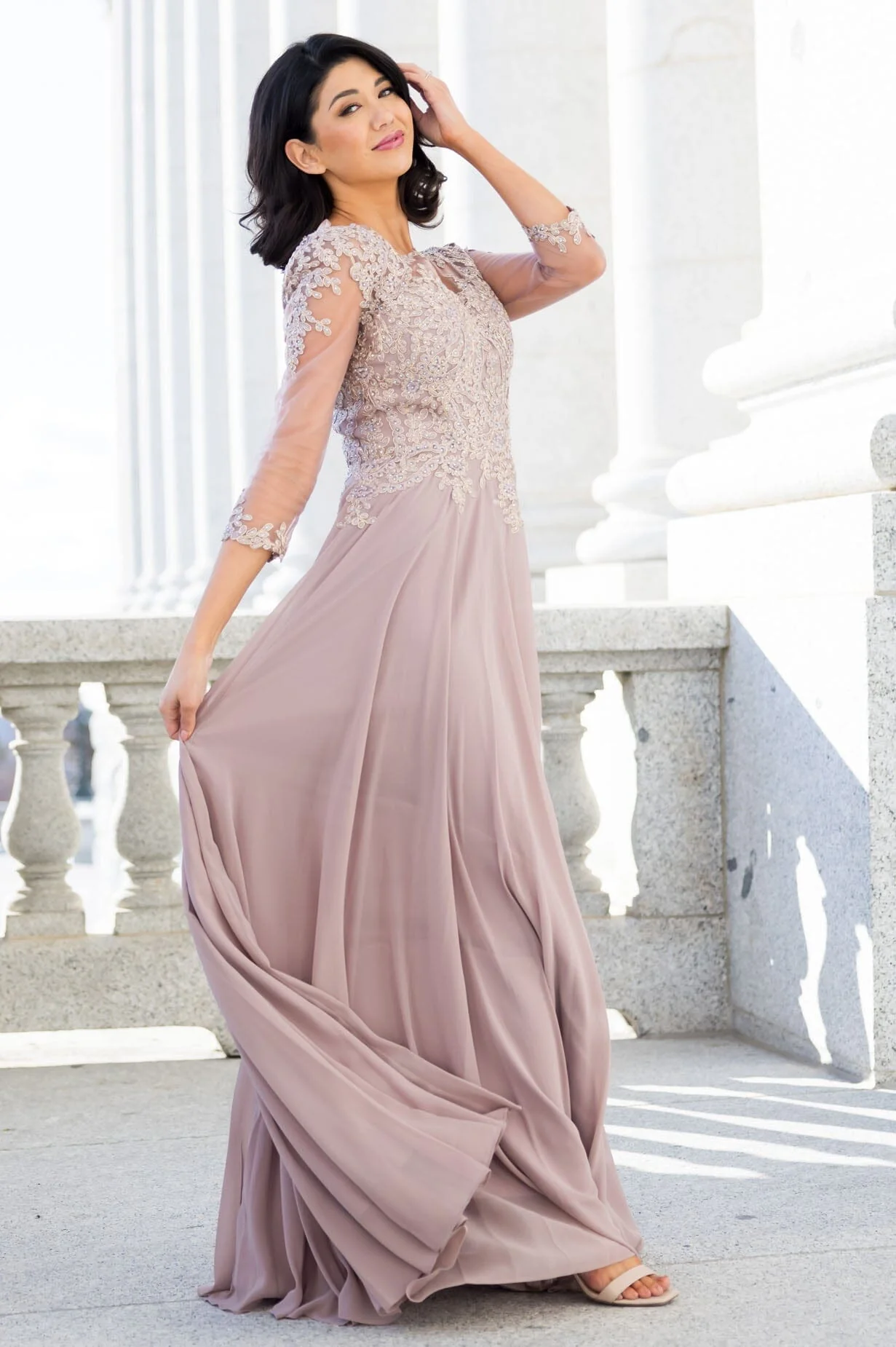 The Aurora Dusty Crepe Mauve Dresses - XNAUWBI