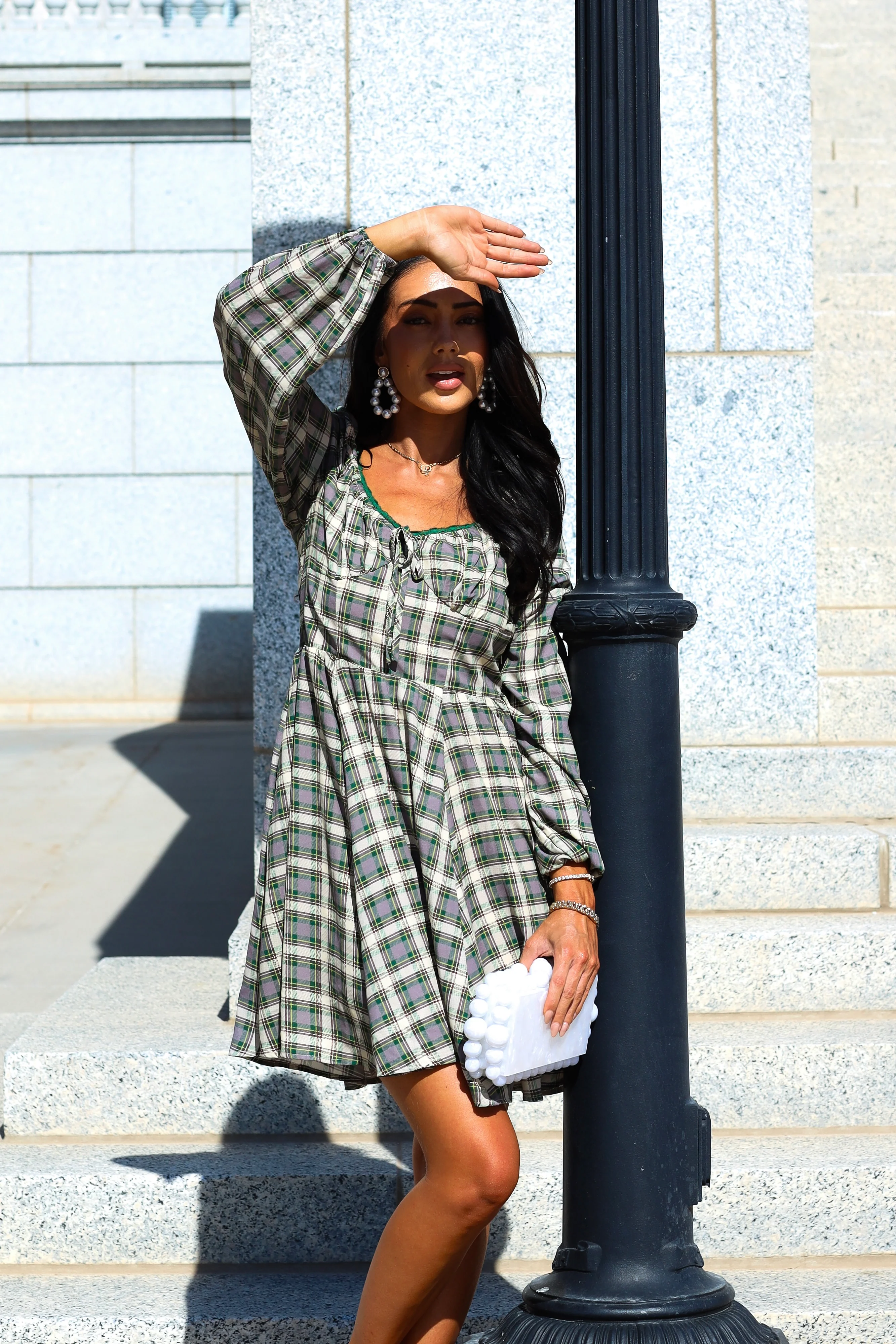 The Lionne Evergreen/Grey/Beige Plaid Dresses - XNAUWBI