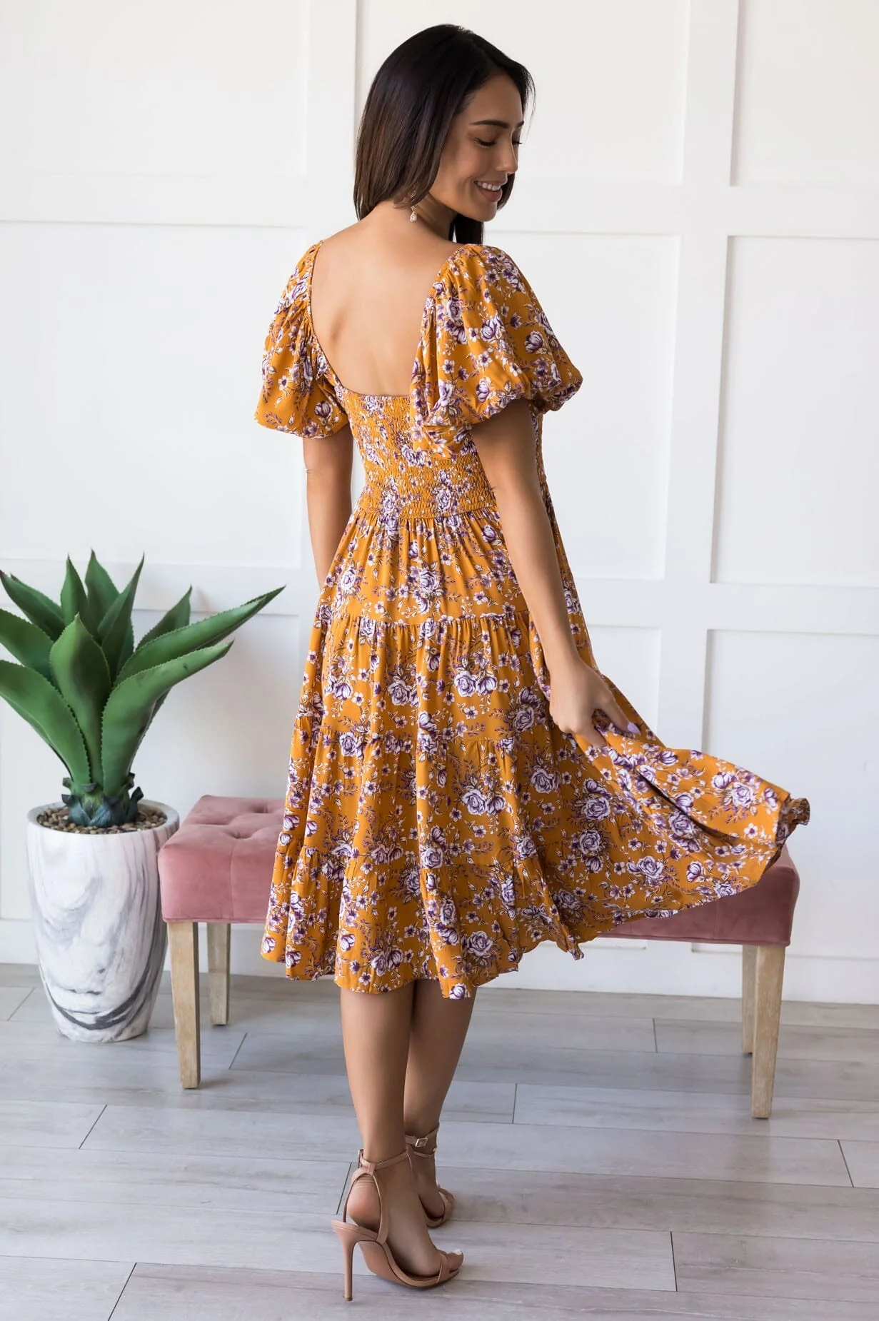 The Carolleen Pumpkin Floral Dresses - XNAUWBI