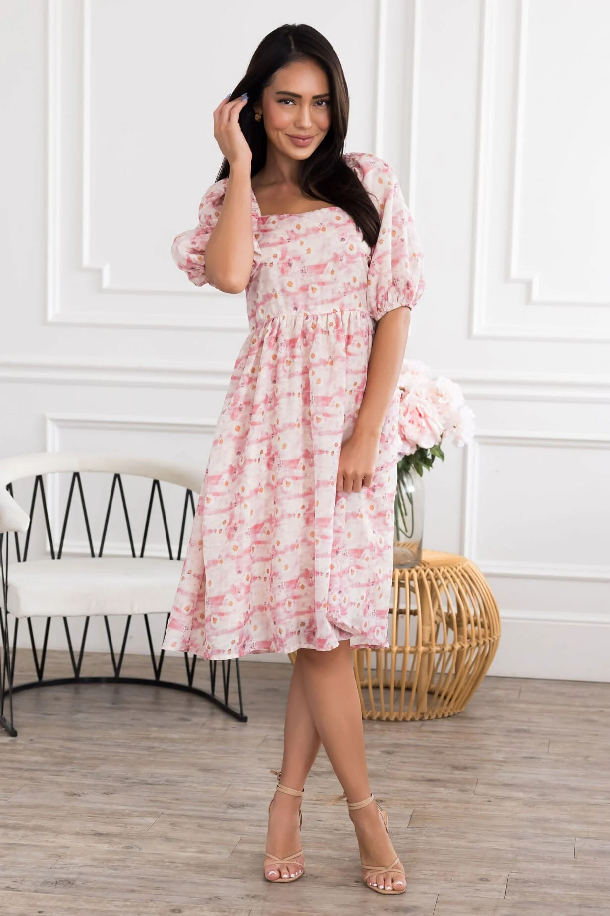 The Jaceline Ivory/Pink Watercolor Dresses - XNAUWBI