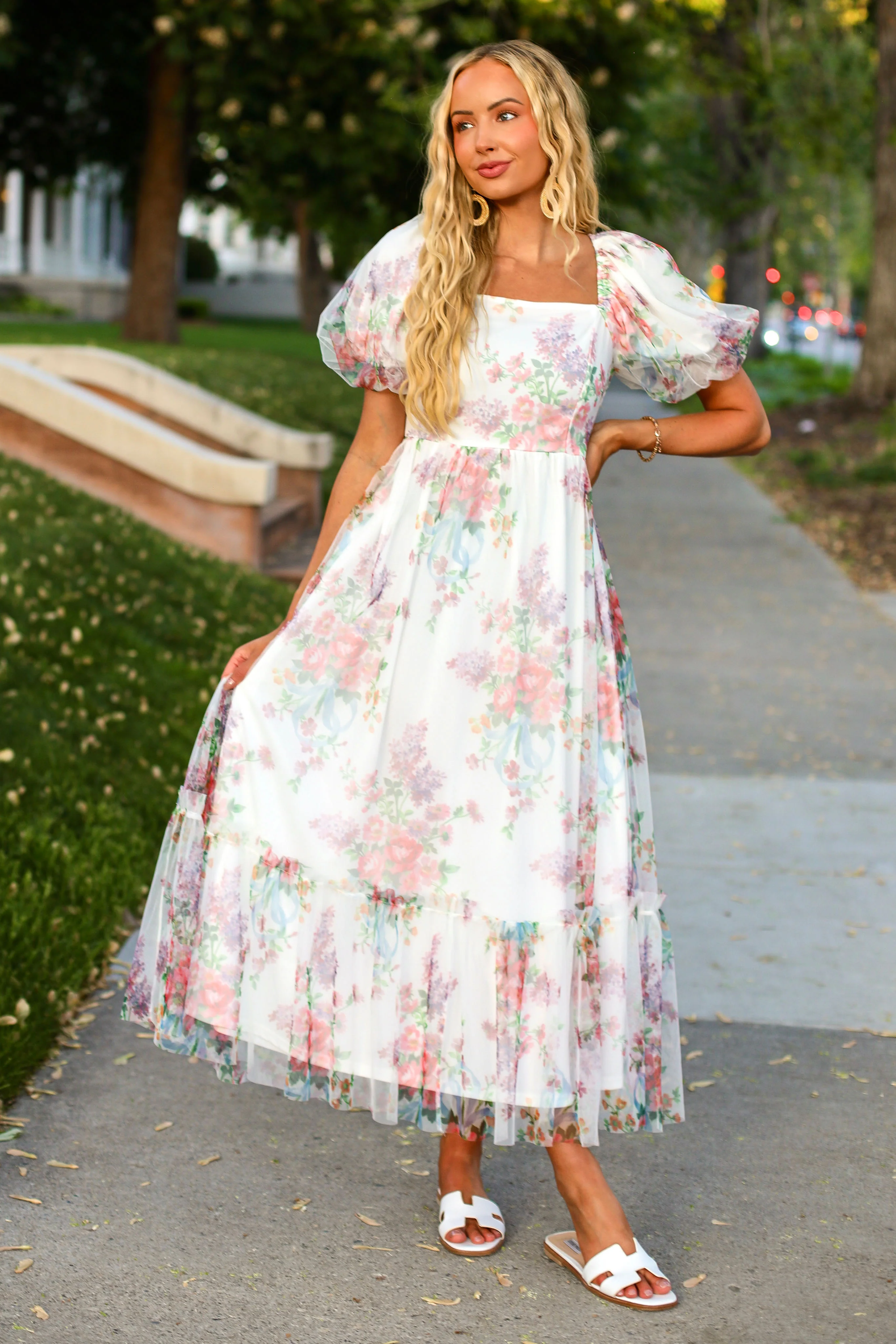 The Ehlanna Ivory/Floral Tulle Overlay Dresses - XNAUWBI