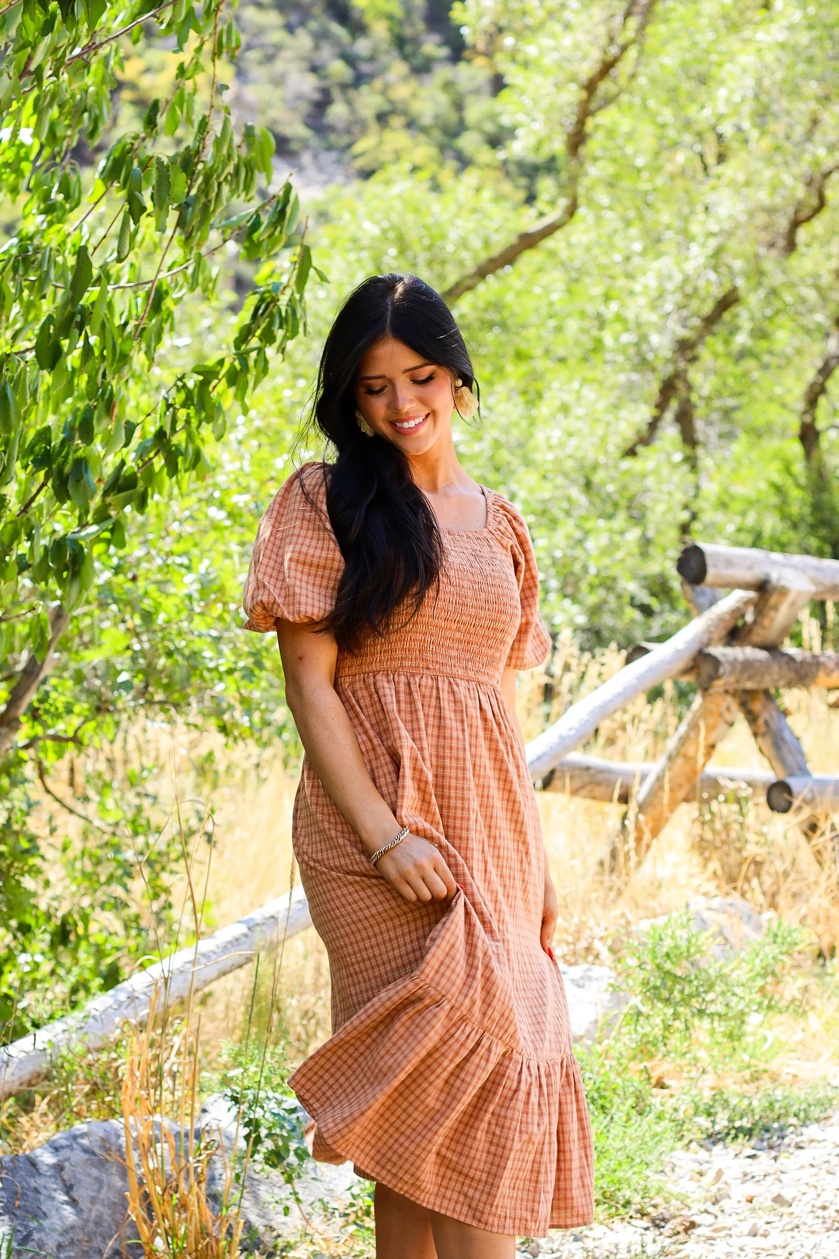 The Azra Light/Dark Clay Gingham Dresses - XNAUWBI