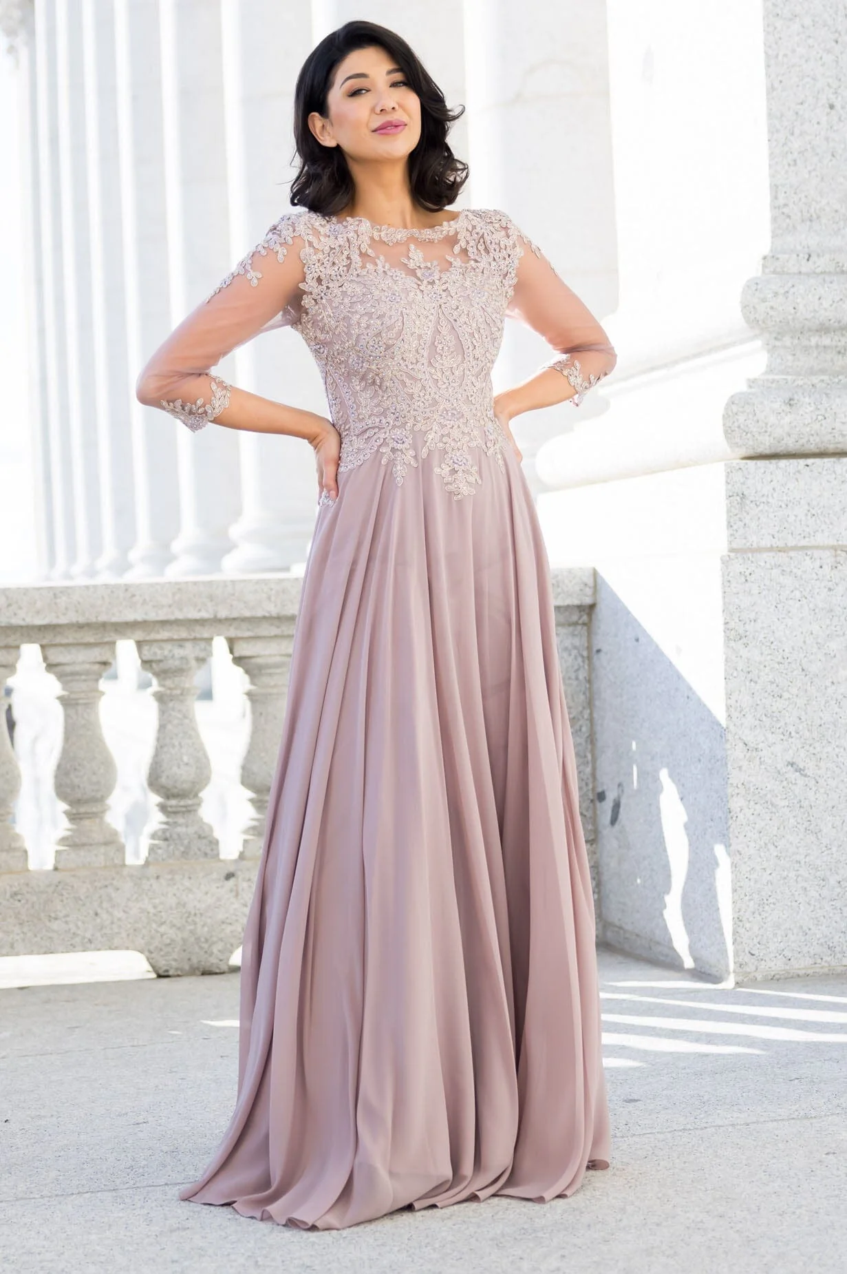 The Aurora Dusty Crepe Mauve Dresses - XNAUWBI