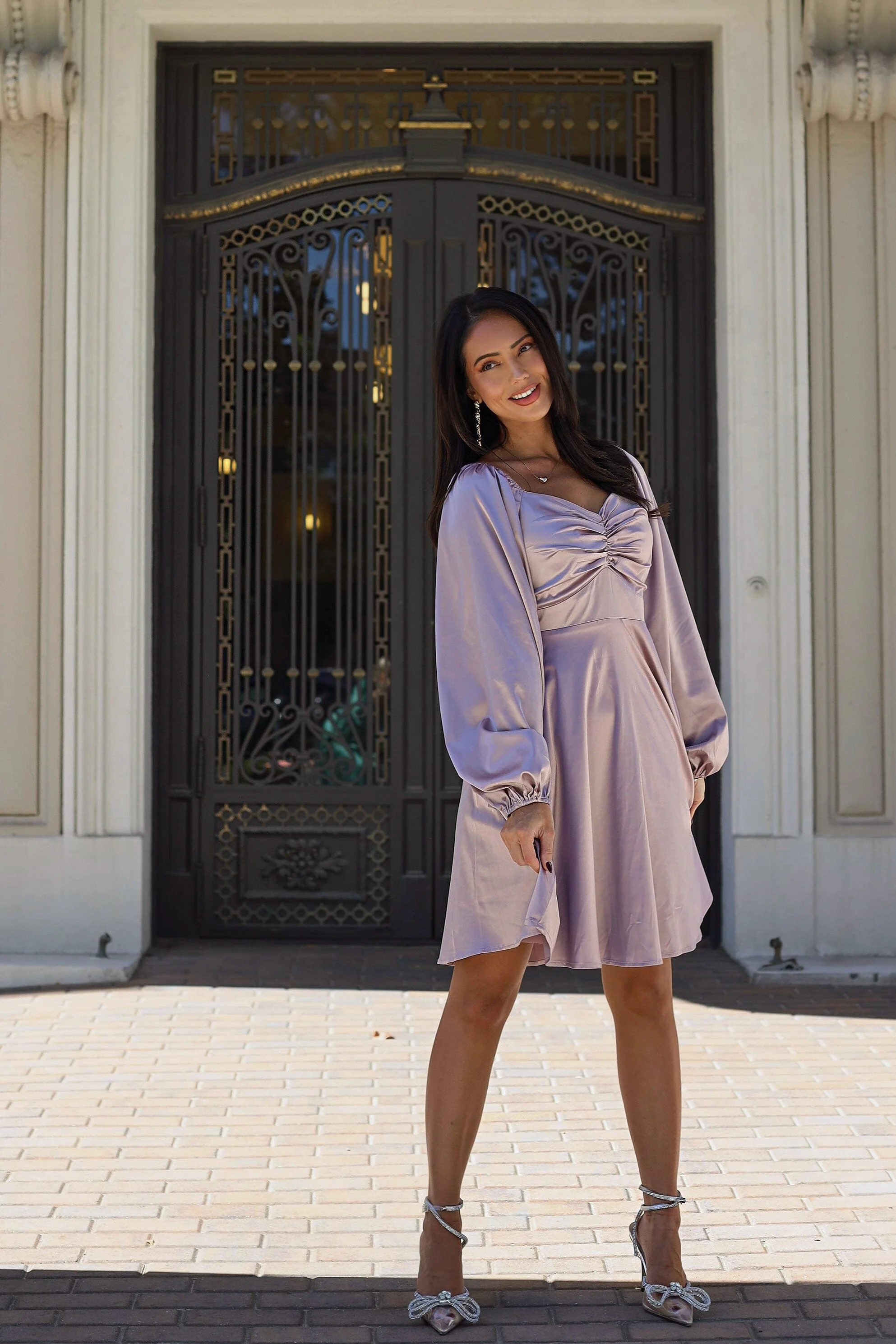 The Gwenllian Mauve Matte Satin Dresses - XNAUWBI
