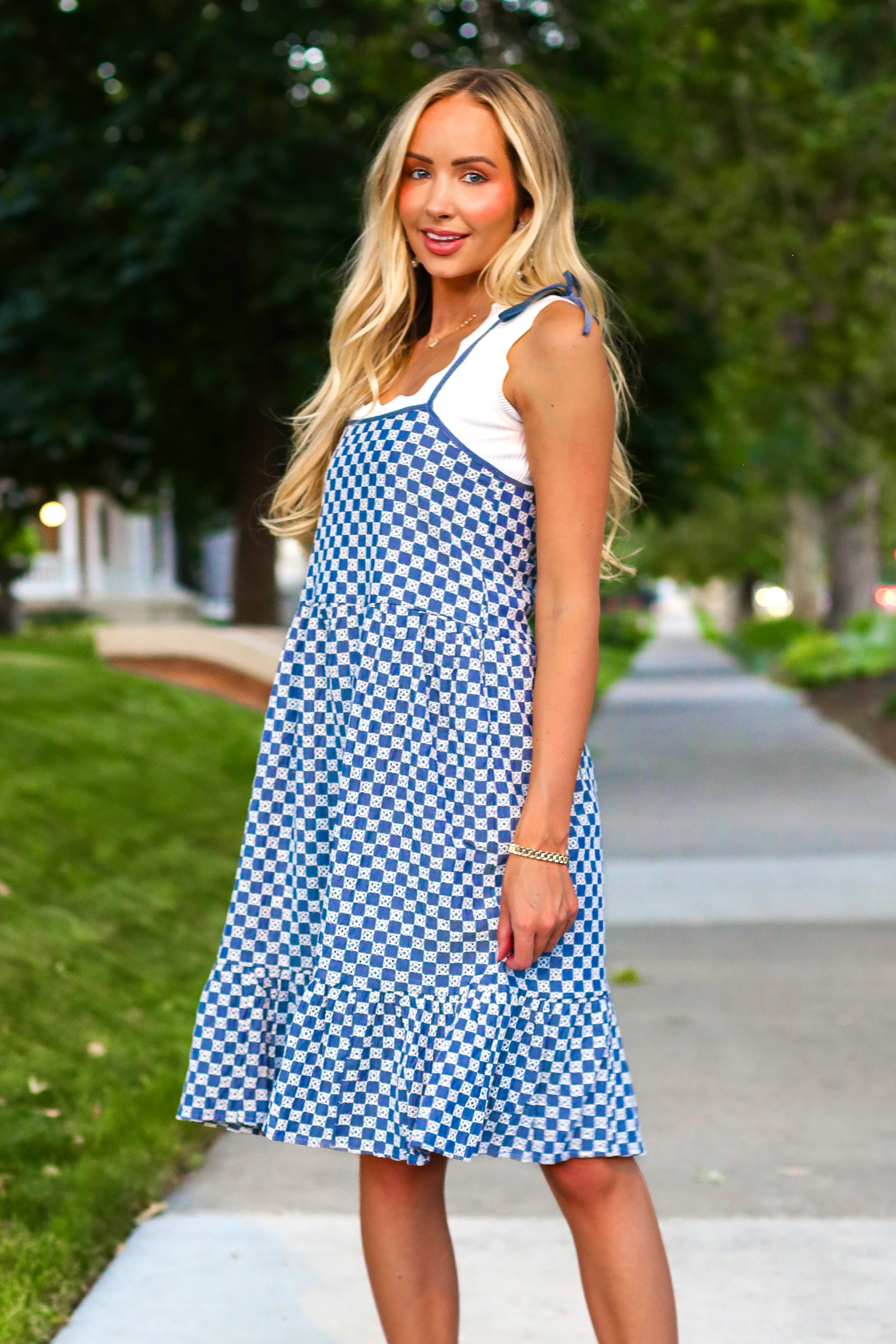 The Leon Denim Checkered Dresses - XNAUWBI