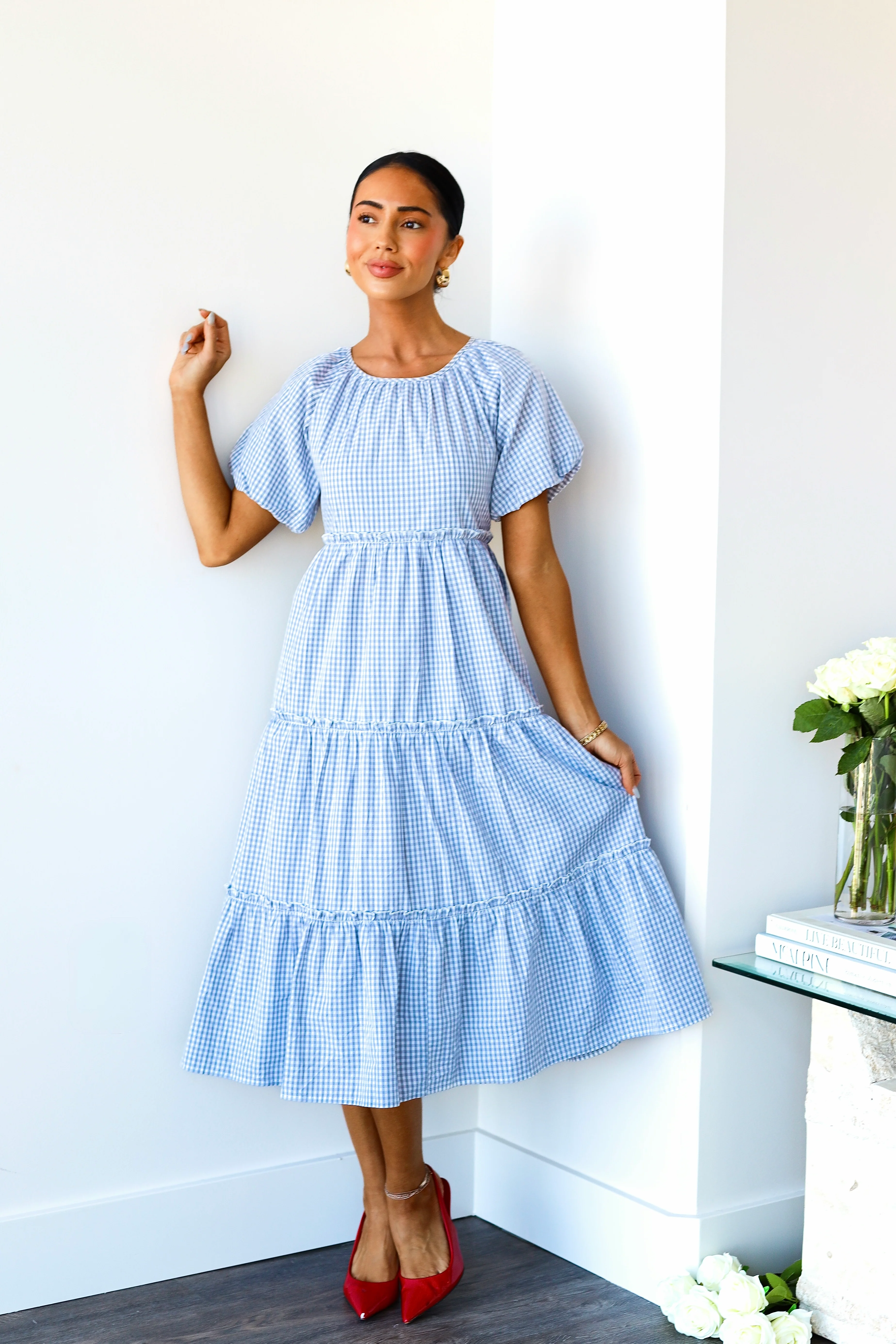 The Serena Gray Check Dresses - XNAUWBI