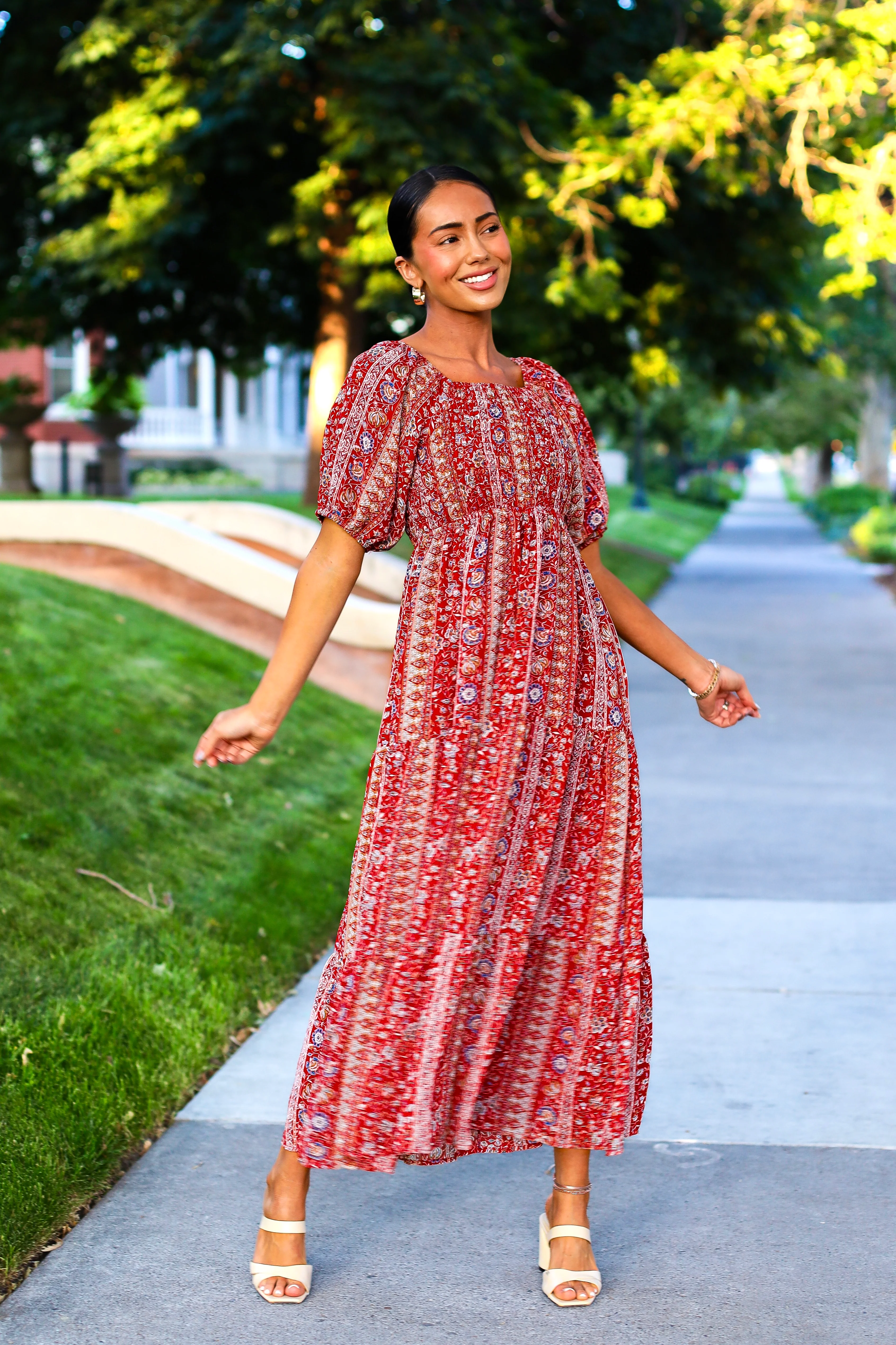 The Indy Red Aztec Dresses - XNAUWBI