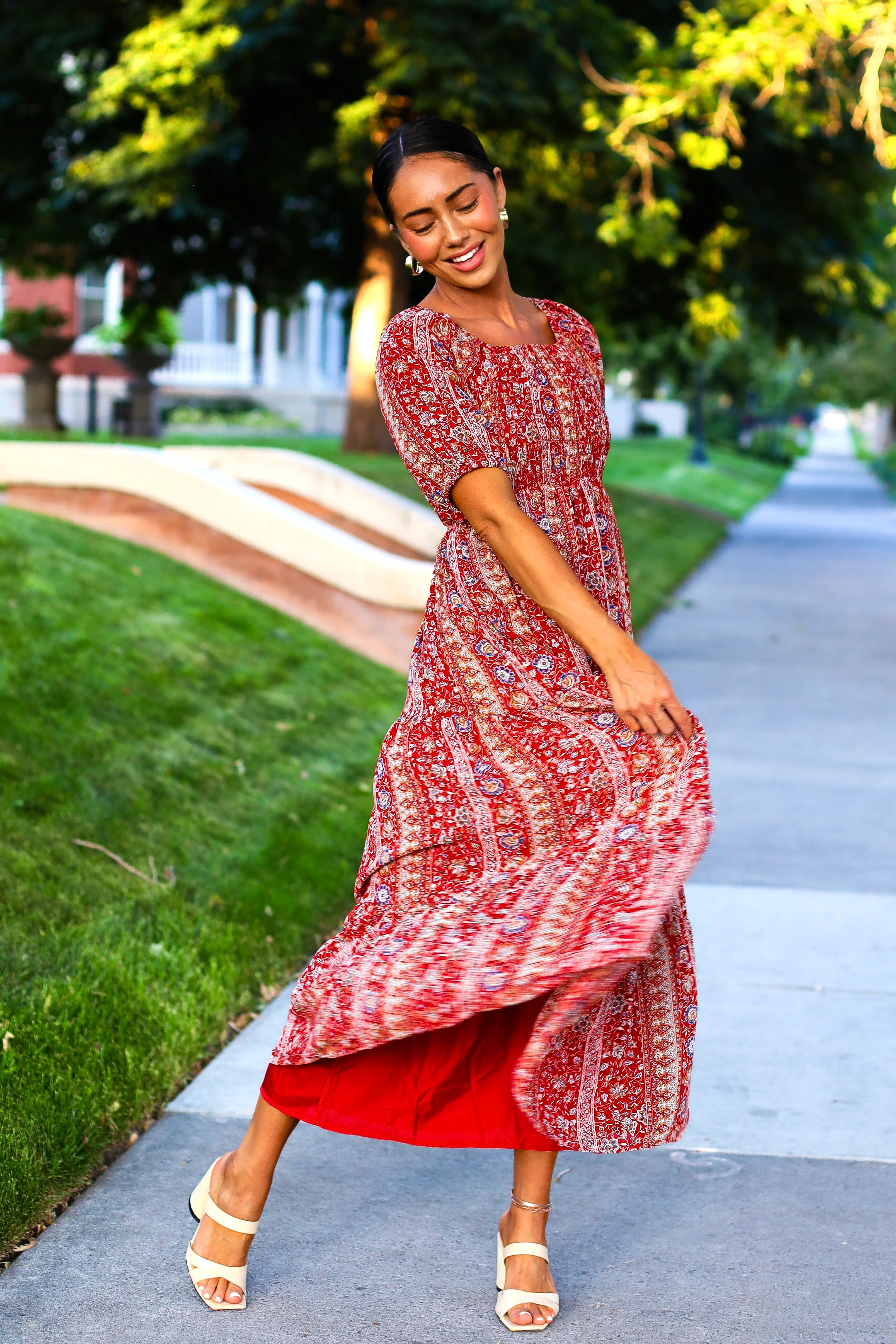 The Indy Red Aztec Dresses - XNAUWBI