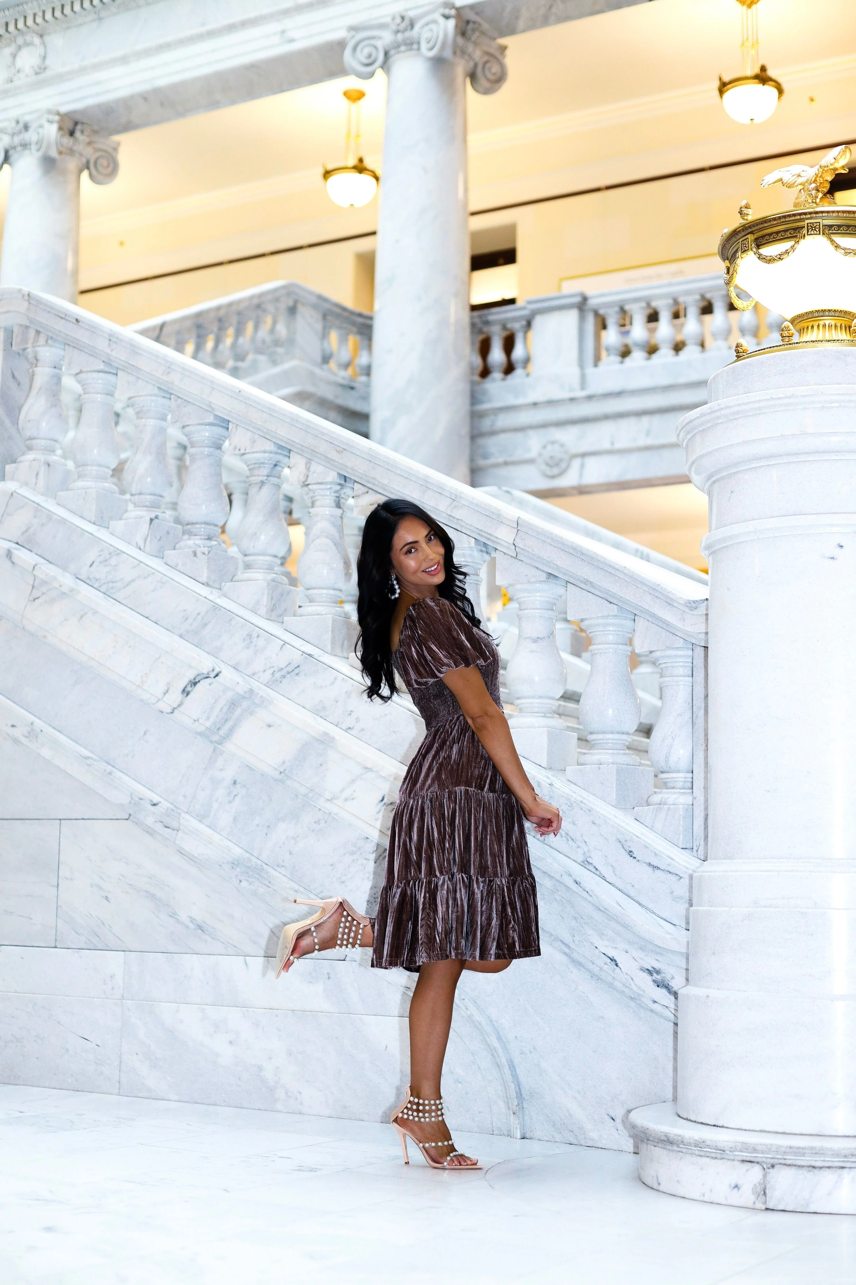 The Franny Taupe Velvet Dresses - XNAUWBI