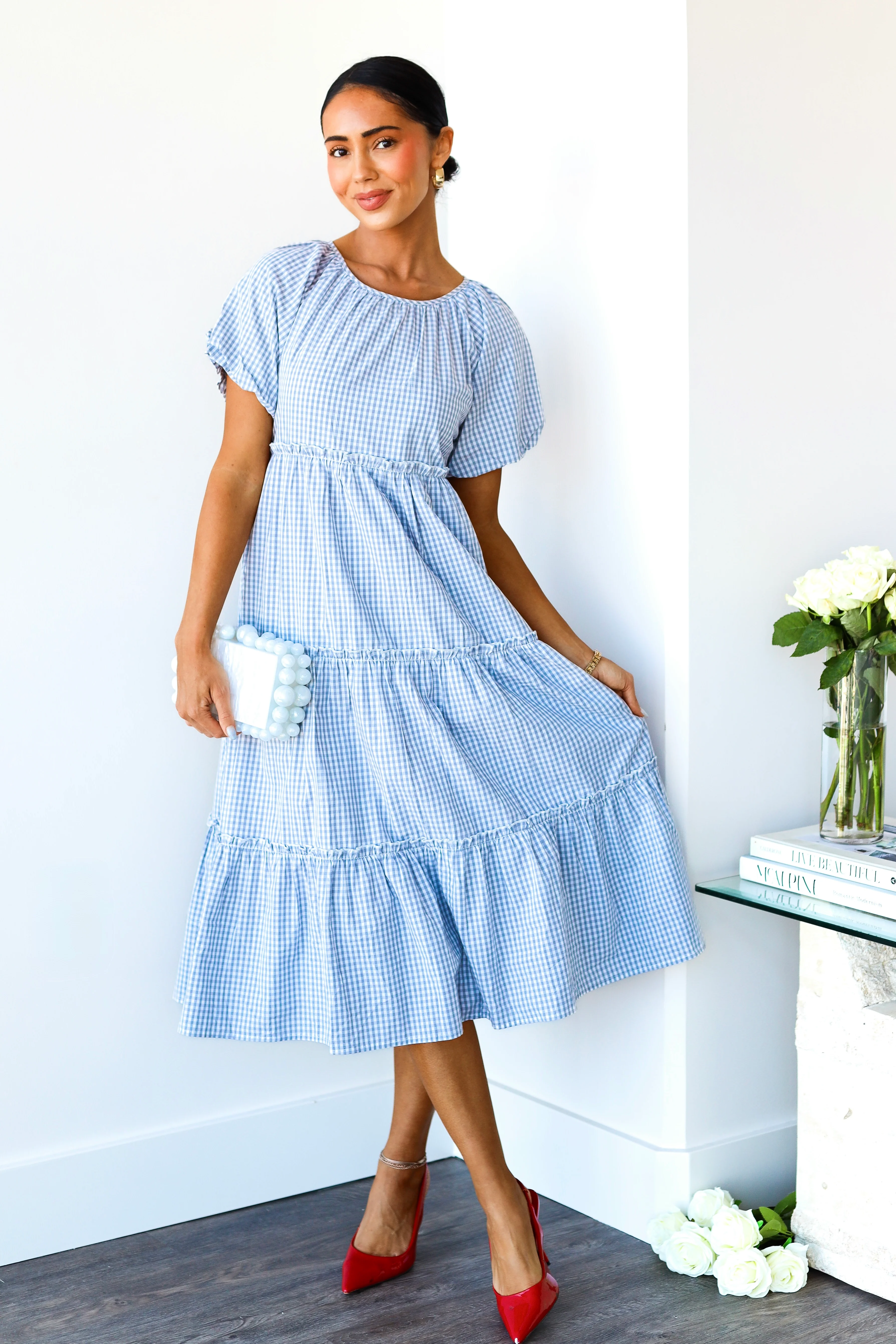 The Serena Gray Check Dresses - XNAUWBI