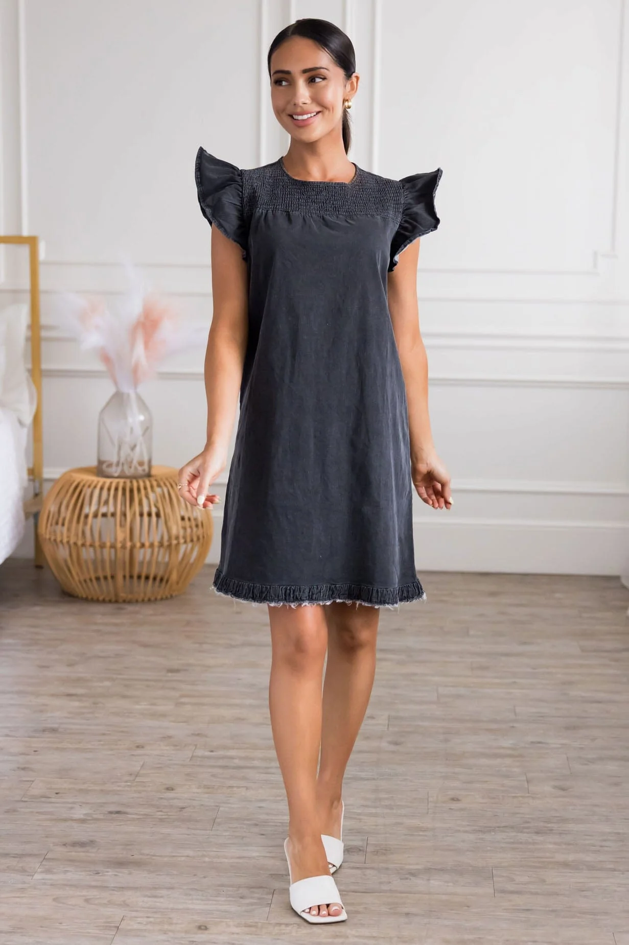 The Faye Distressed Black Dresses - XNAUWBI