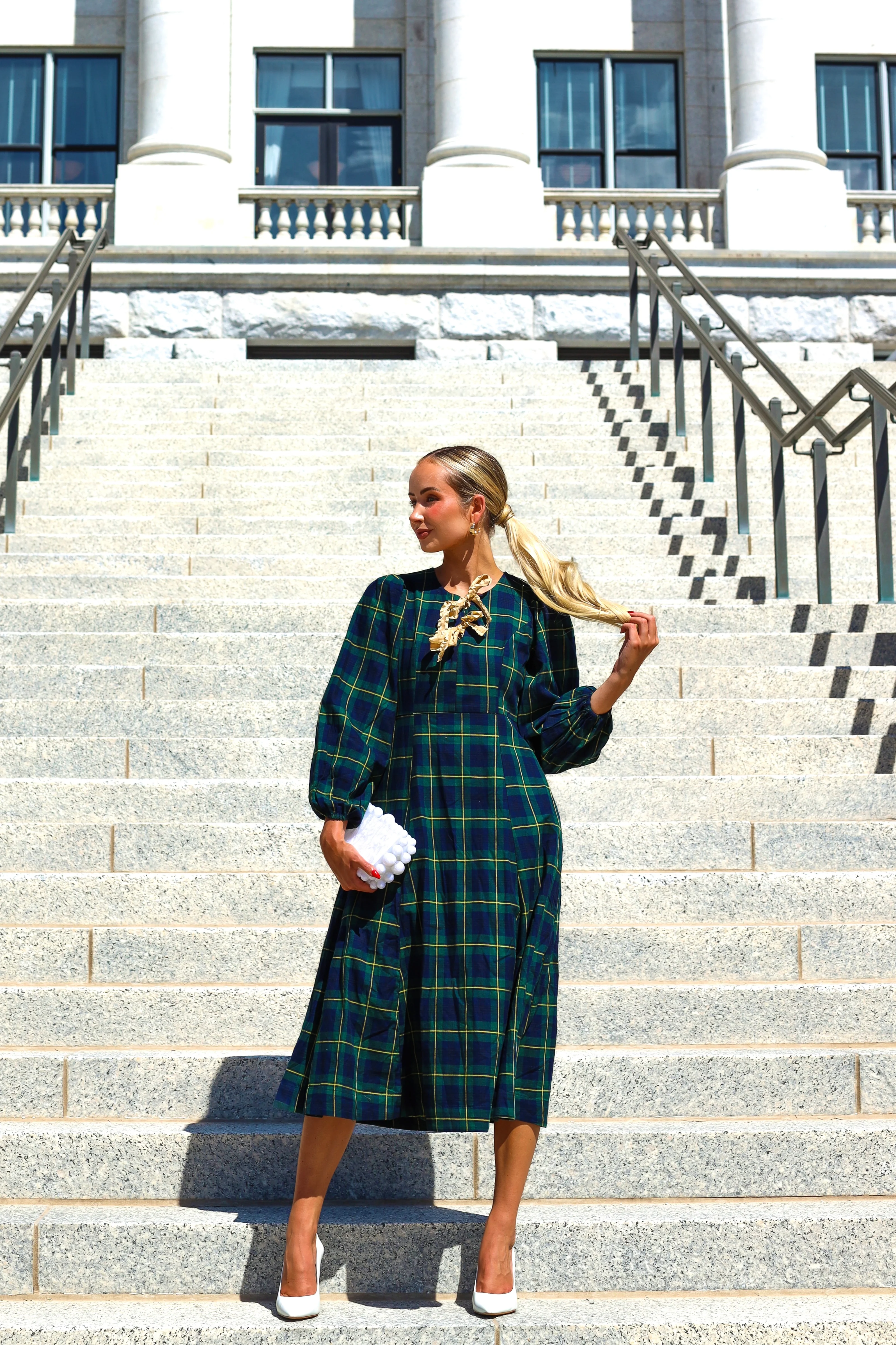 The Joans Evergreen/Navy/Gold Plaid Dresses - XNAUWBI
