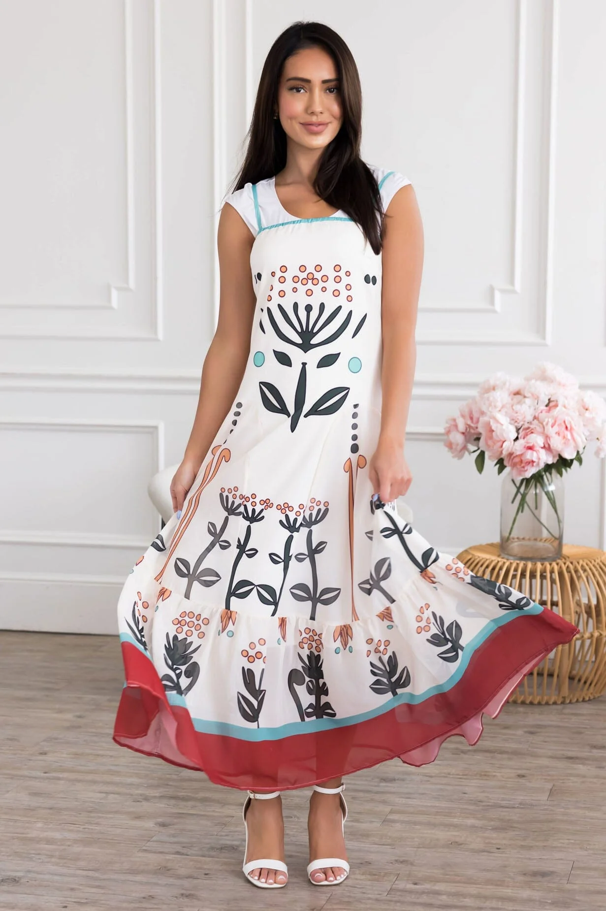 The Cristal Off White Floral Dresses - XNAUWBI