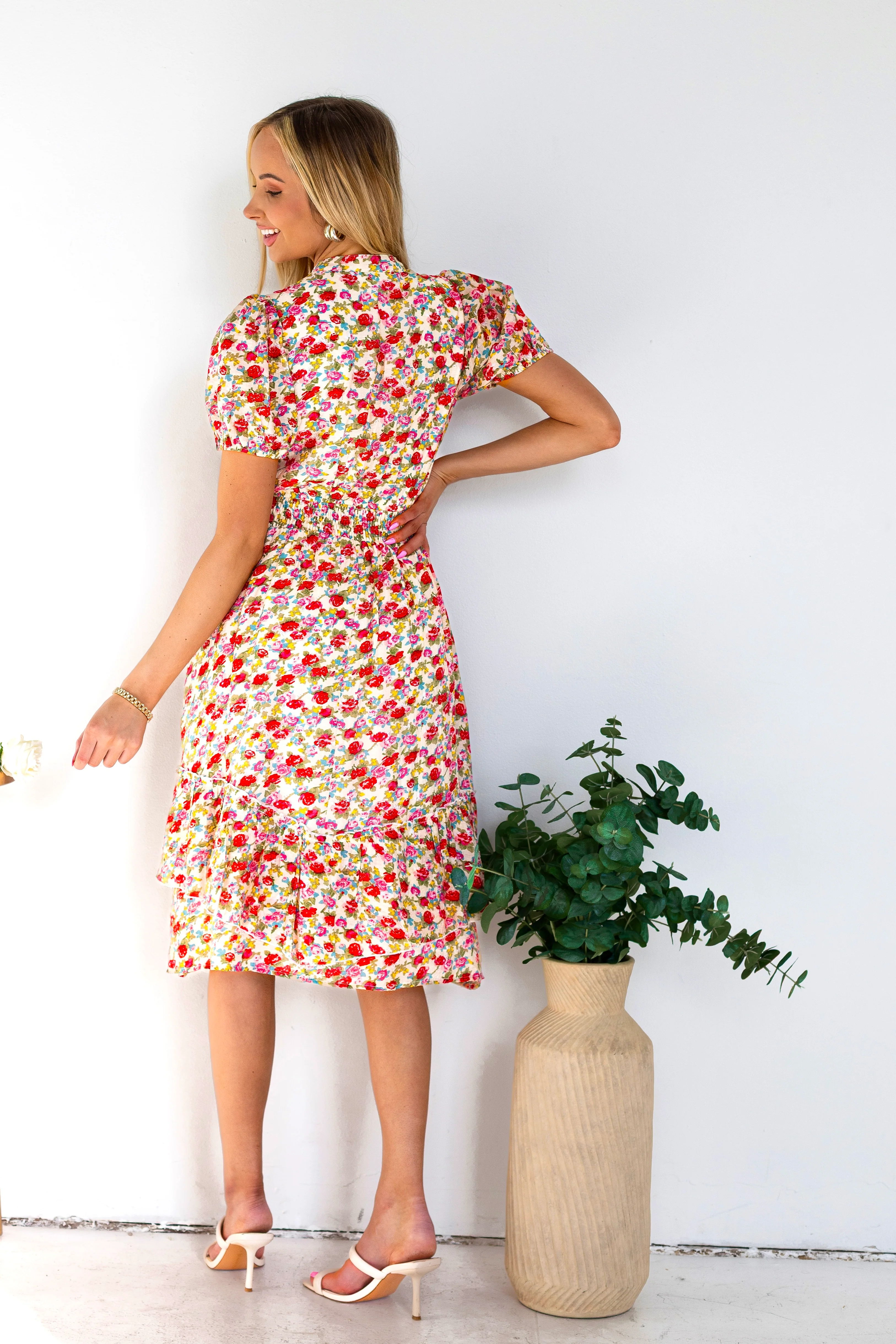 The Candi Cream/Pink Floral Dresses - XNAUWBI