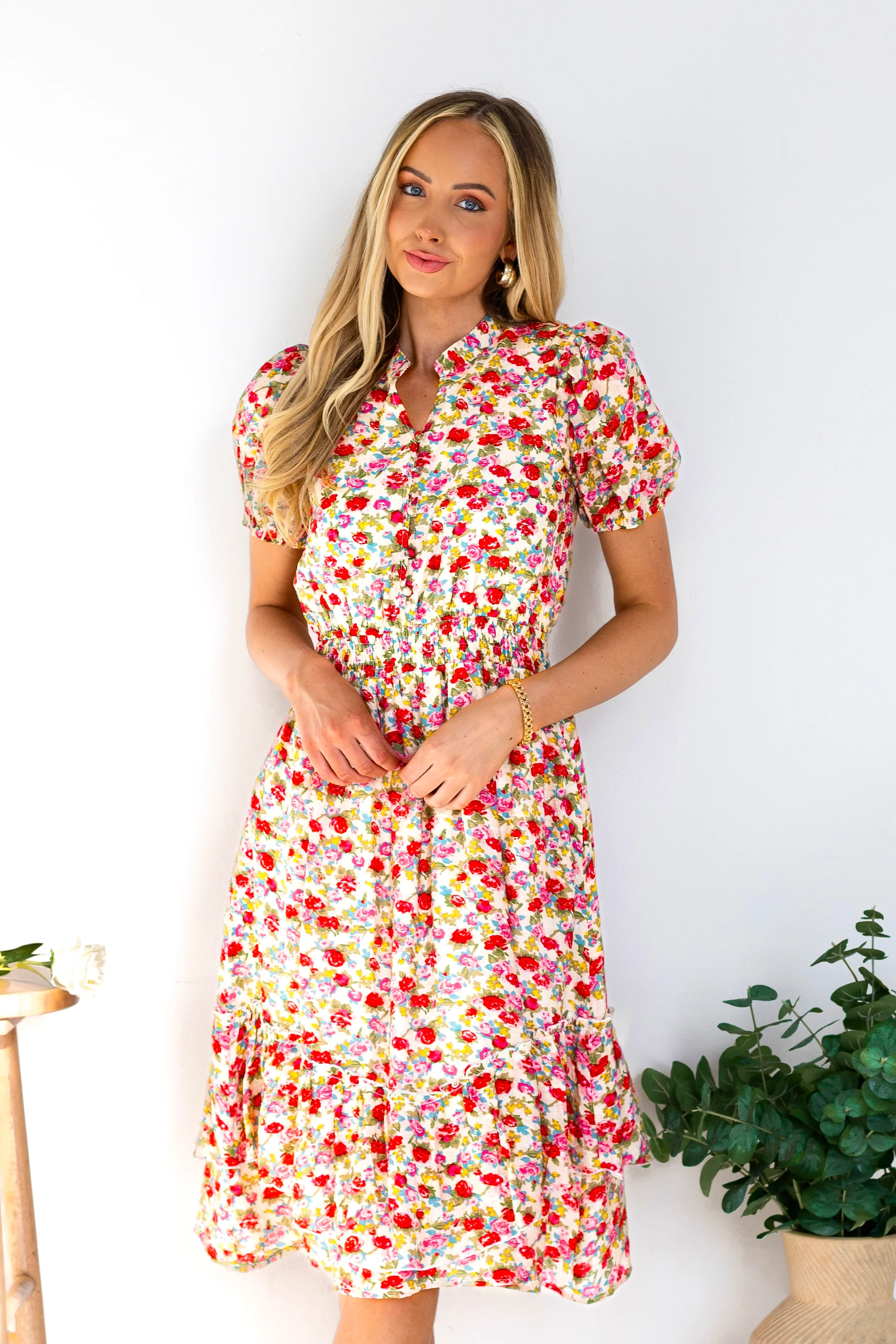 The Candi Cream/Pink Floral Dresses - XNAUWBI