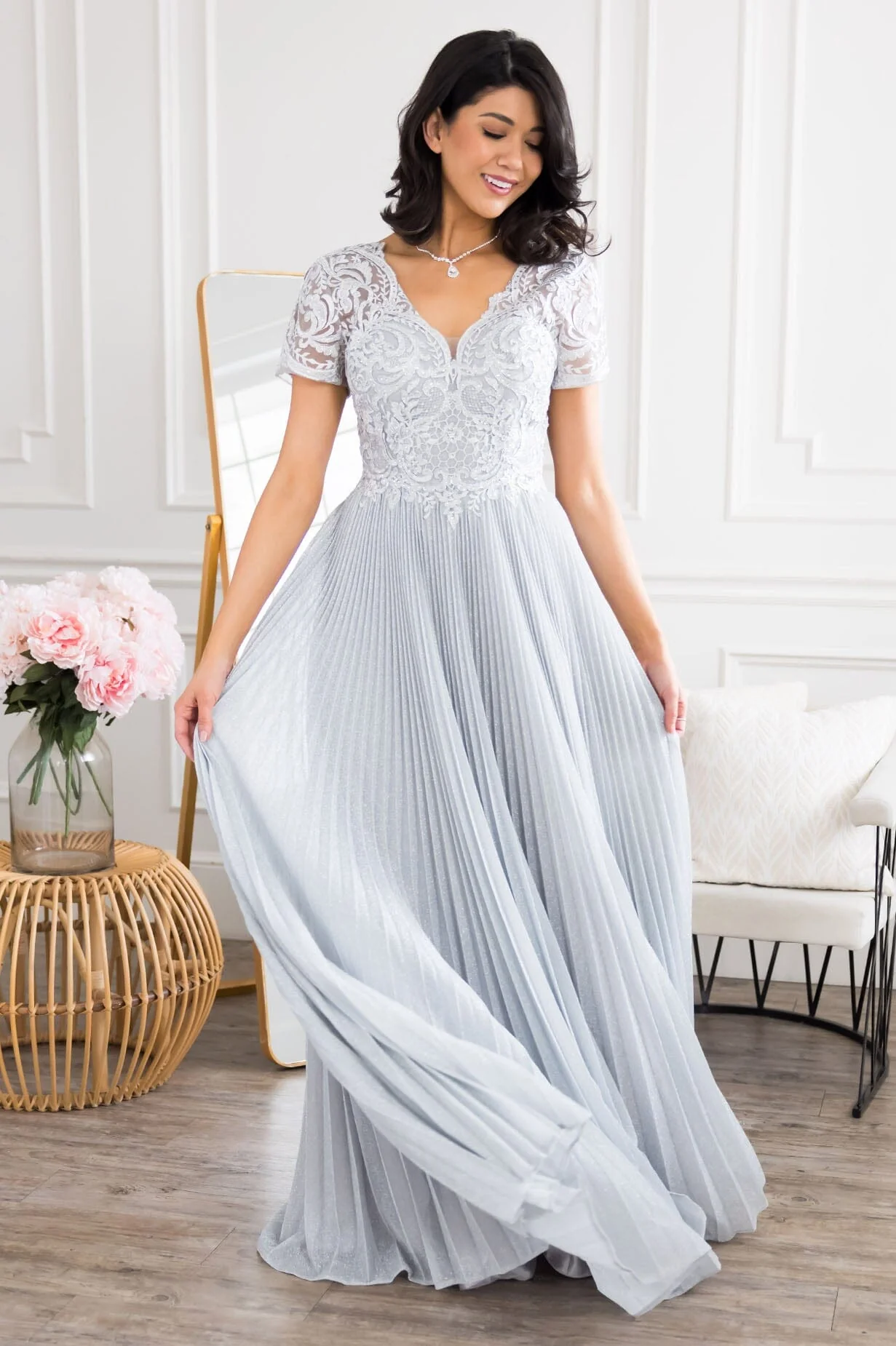The Tiana Soft Silver Sparkle Dresses - XNAUWBI