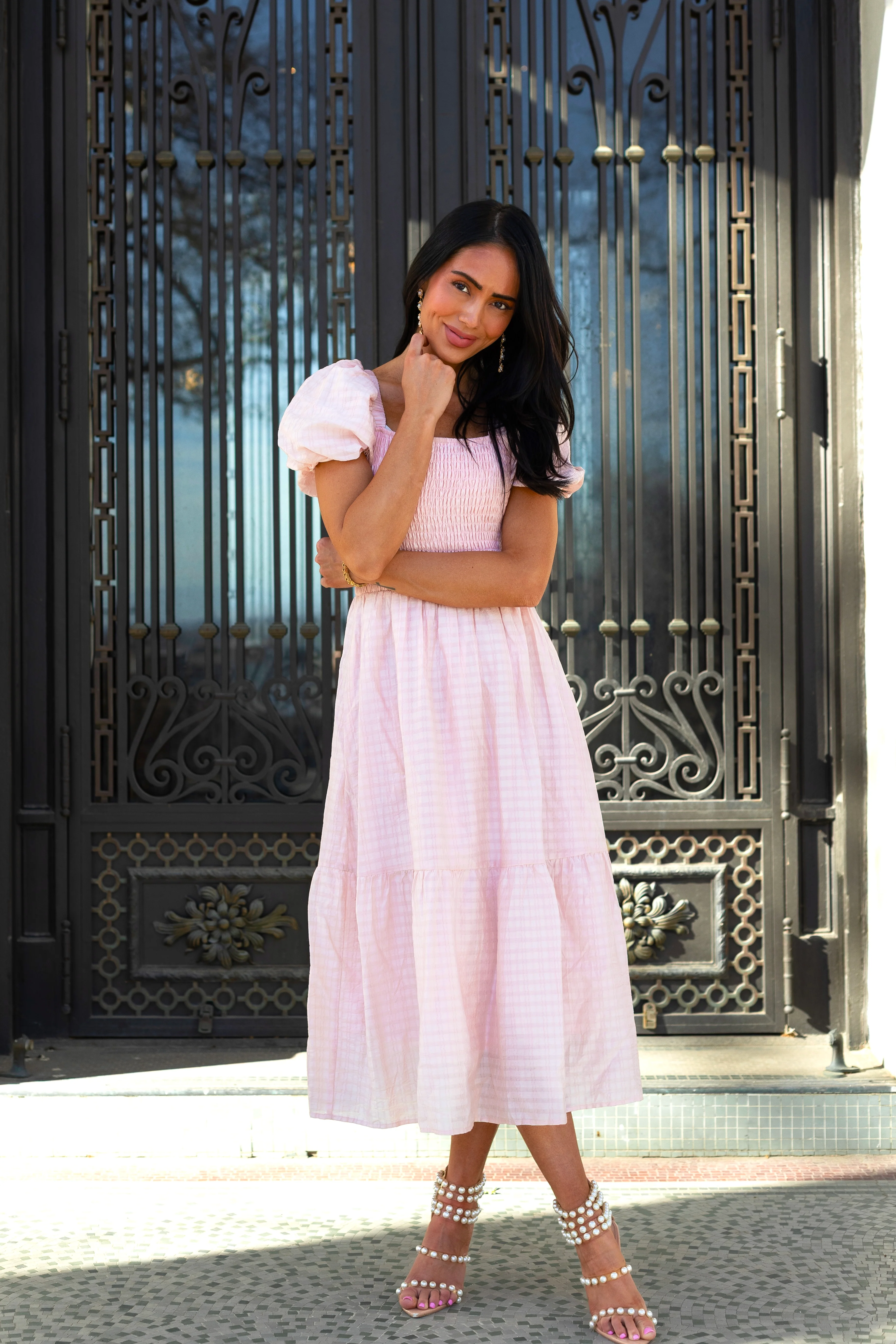 The Yareli Elegant Blush Stripe Dresses - XNAUWBI