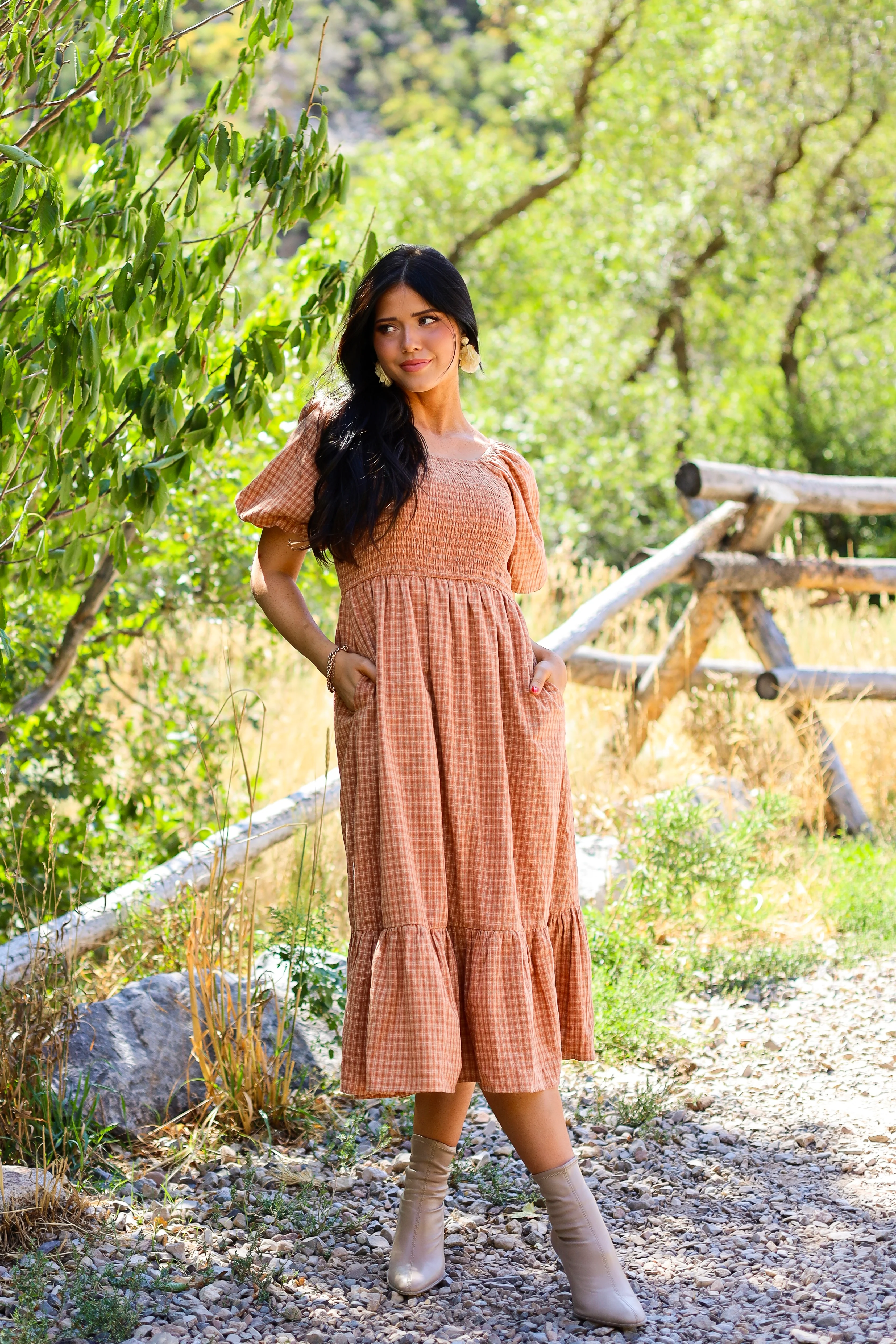 The Azra Light/Dark Clay Gingham Dresses - XNAUWBI