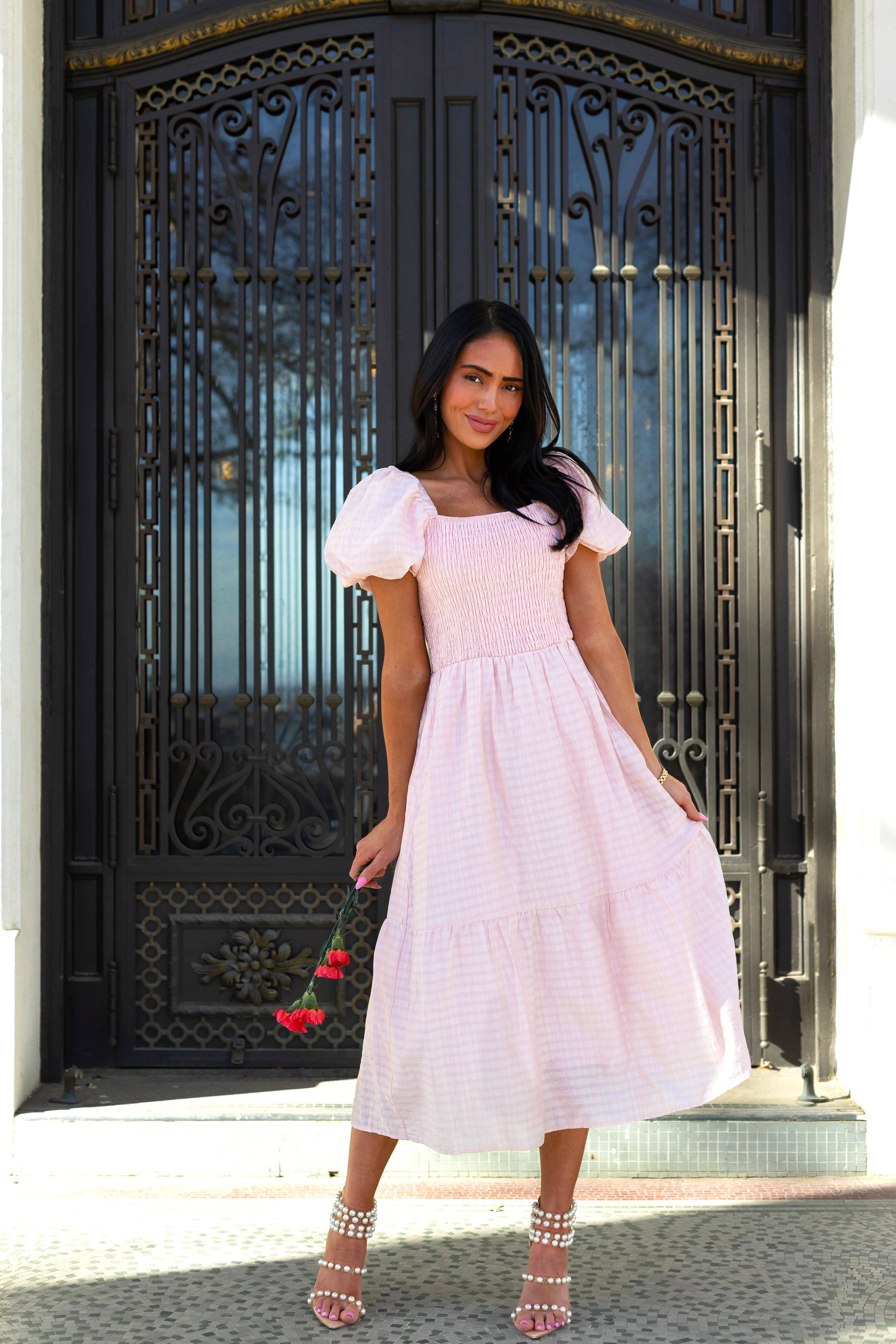 The Yareli Elegant Blush Stripe Dresses - XNAUWBI