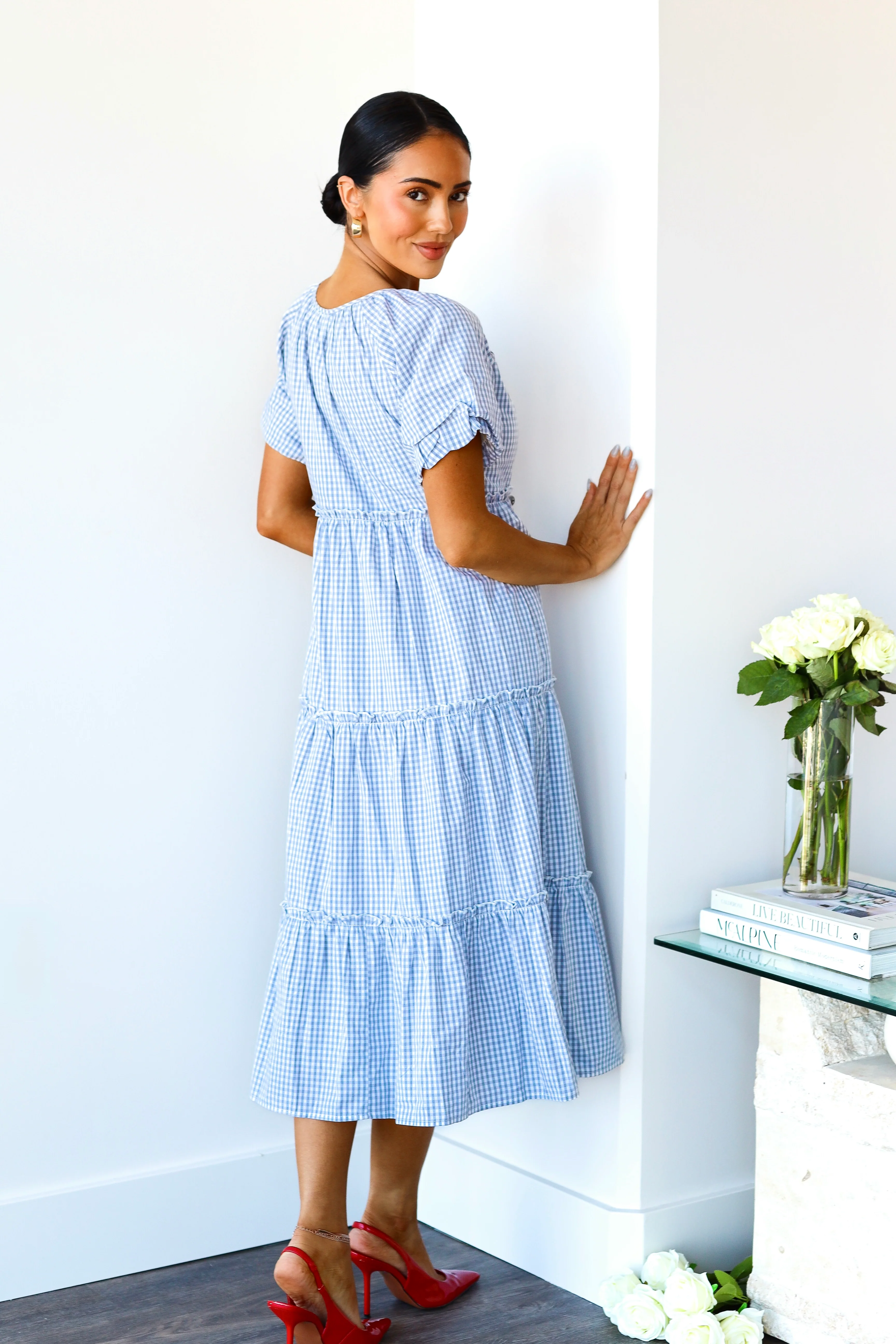 The Serena Gray Check Dresses - XNAUWBI