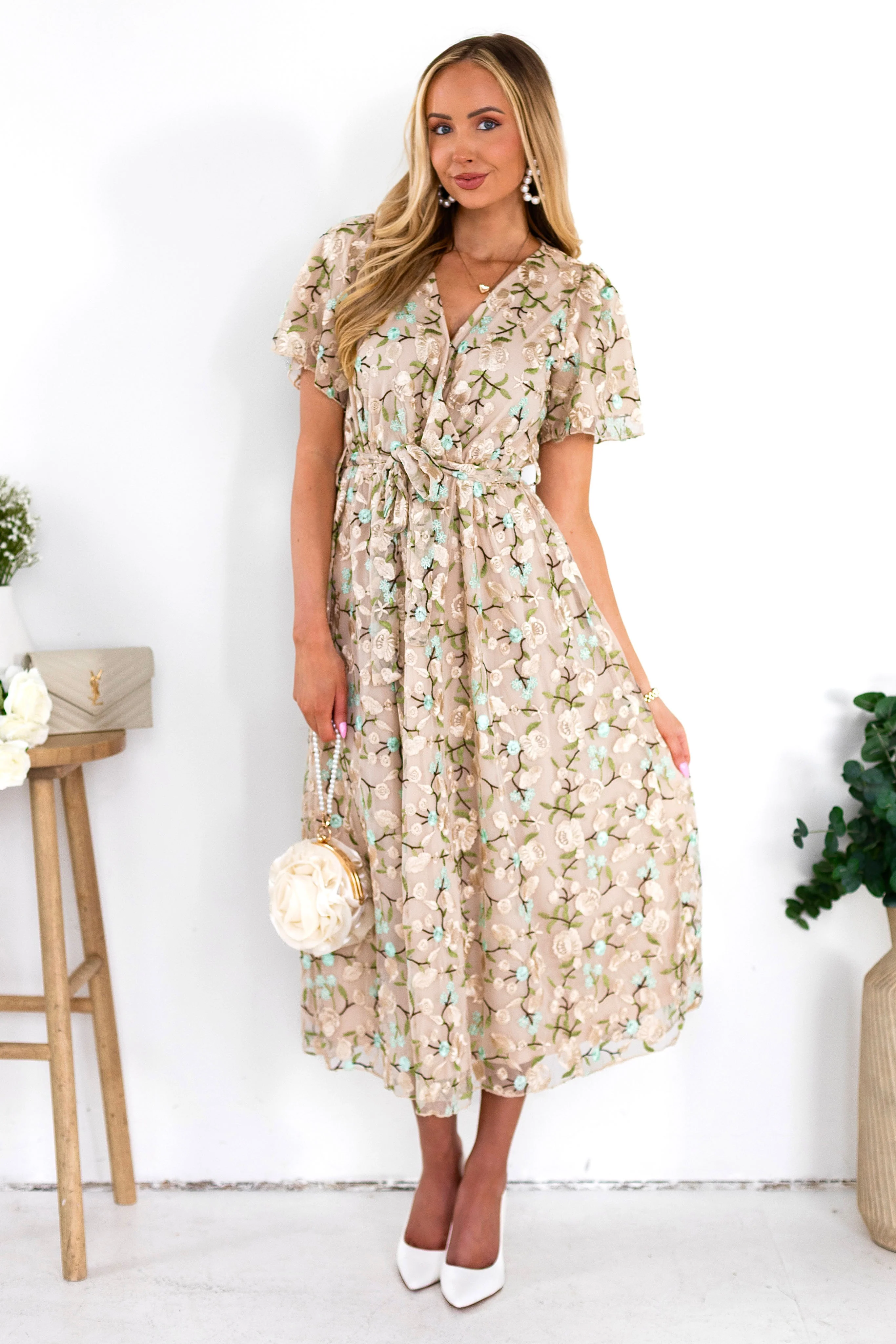 The Qwincey Light Taupe/Mint Dresses - XNAUWBI