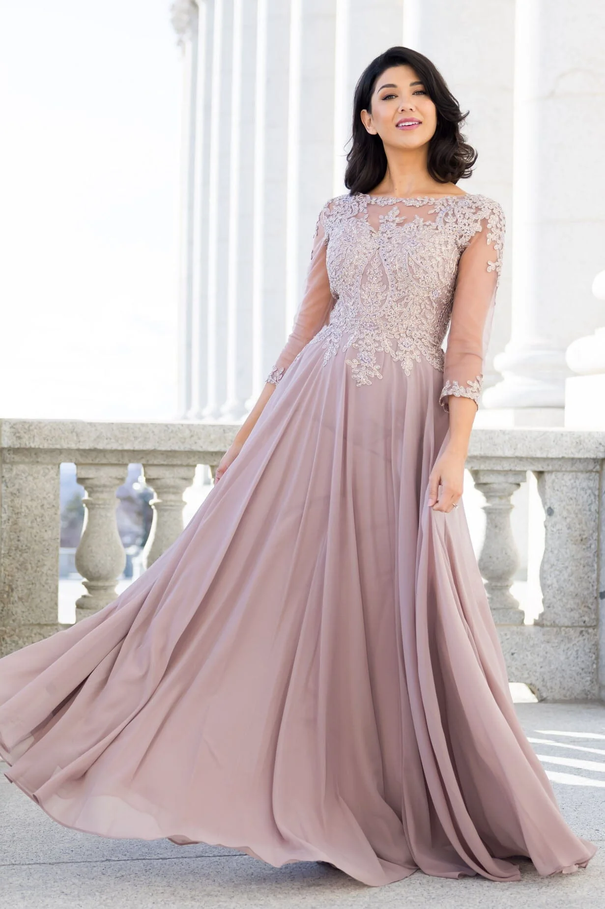 The Aurora Dusty Crepe Mauve Dresses - XNAUWBI