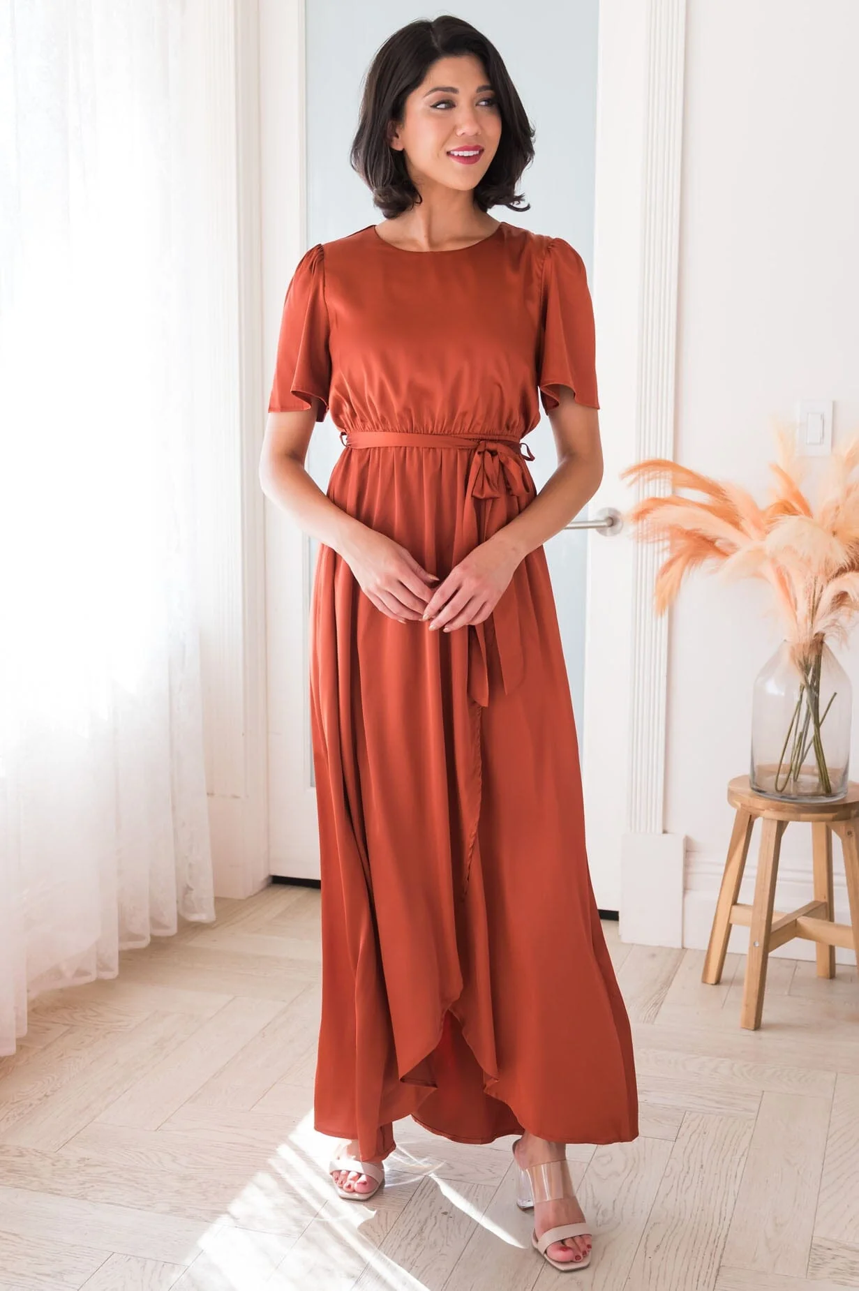 The Pristine Rust Lustre Shiny Satin Dresses - XNAUWBI