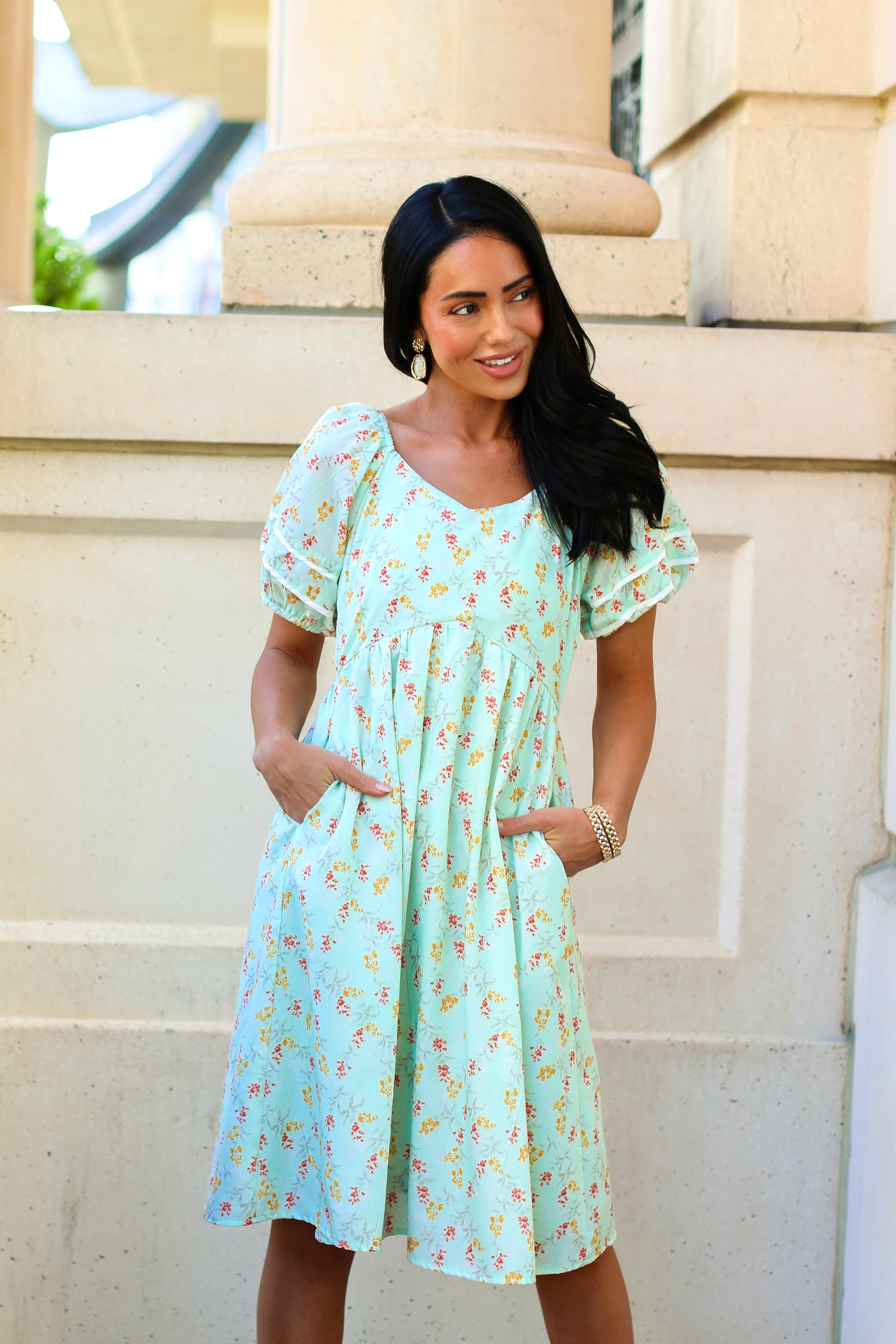 The Brigetta Sage Floral Dresses - XNAUWBI