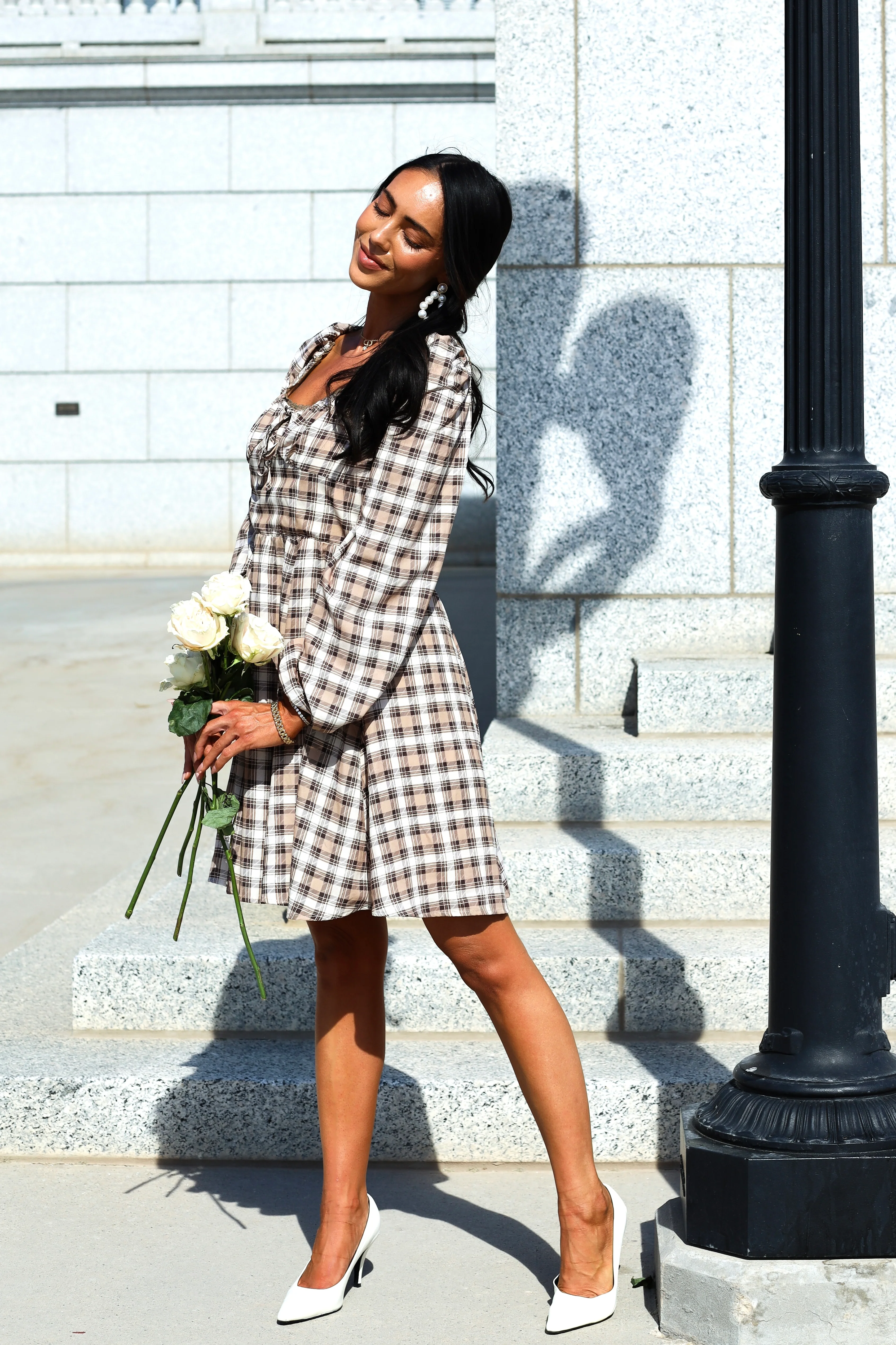 The Lionne Brown/Taupe/Beige Plaid Dresses - XNAUWBI