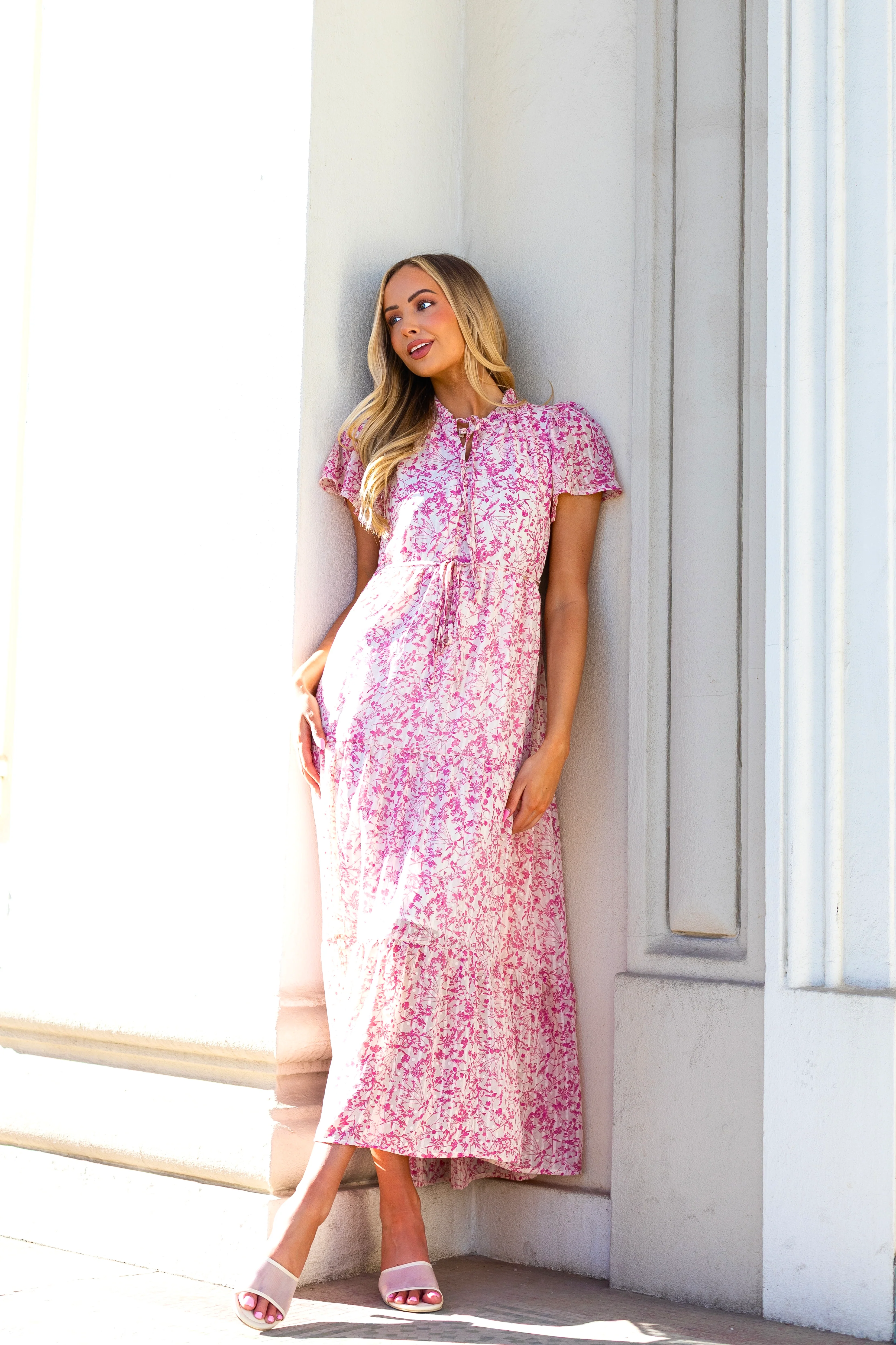 The Helena Ivory w/ Pink Floral Dresses - XNAUWBI