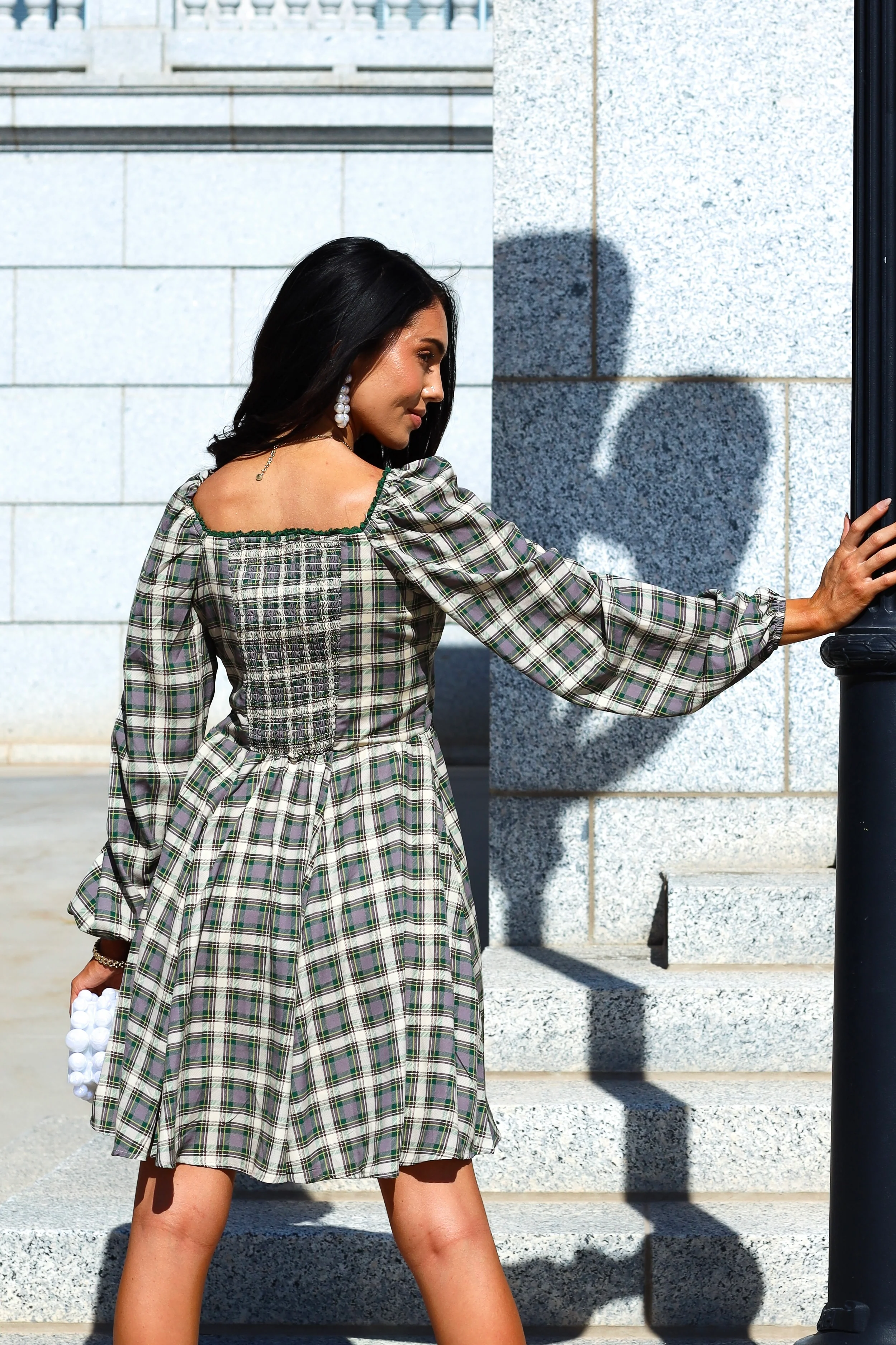The Lionne Evergreen/Grey/Beige Plaid Dresses - XNAUWBI