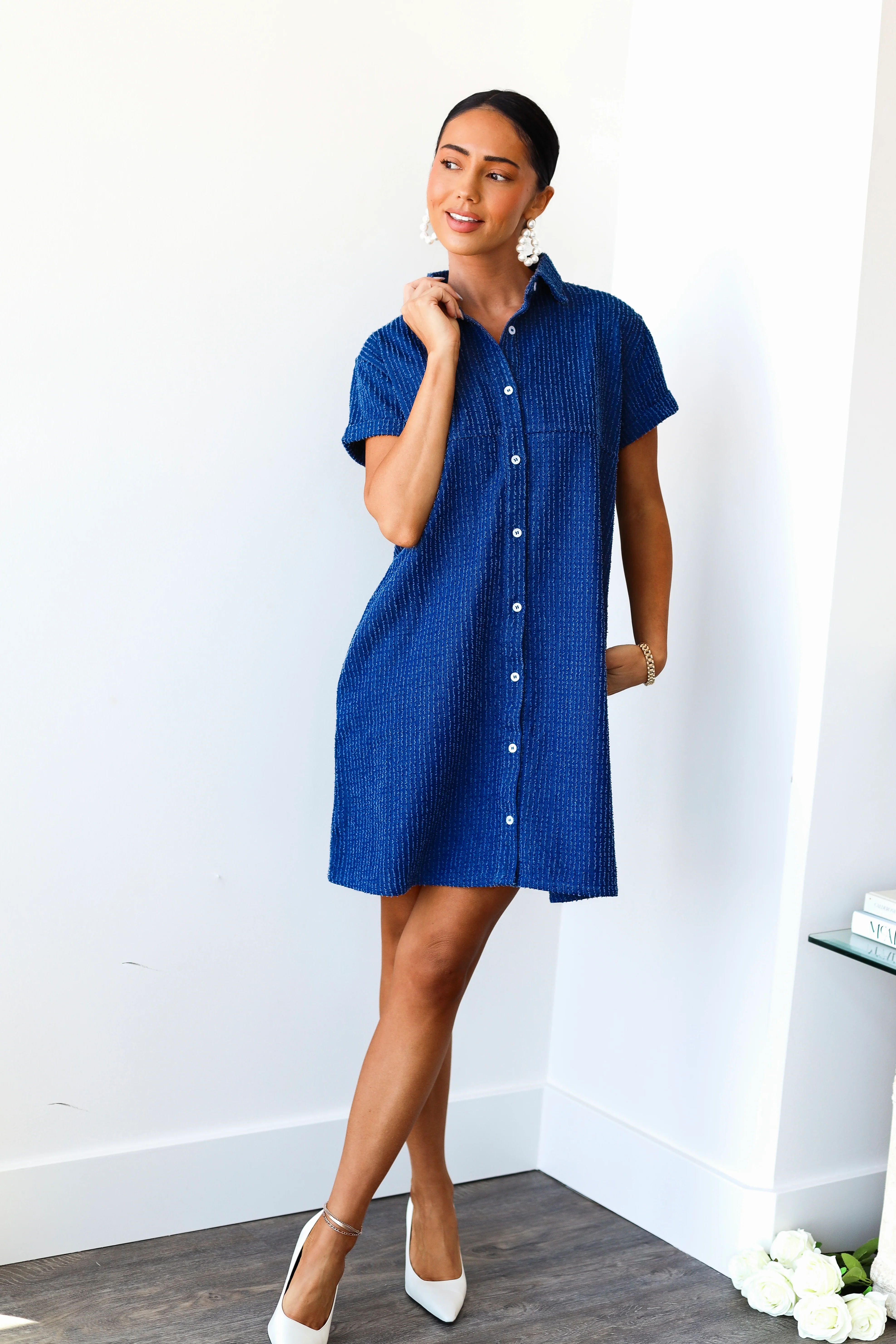 The Tia Textured Denim Dresses - XNAUWBI