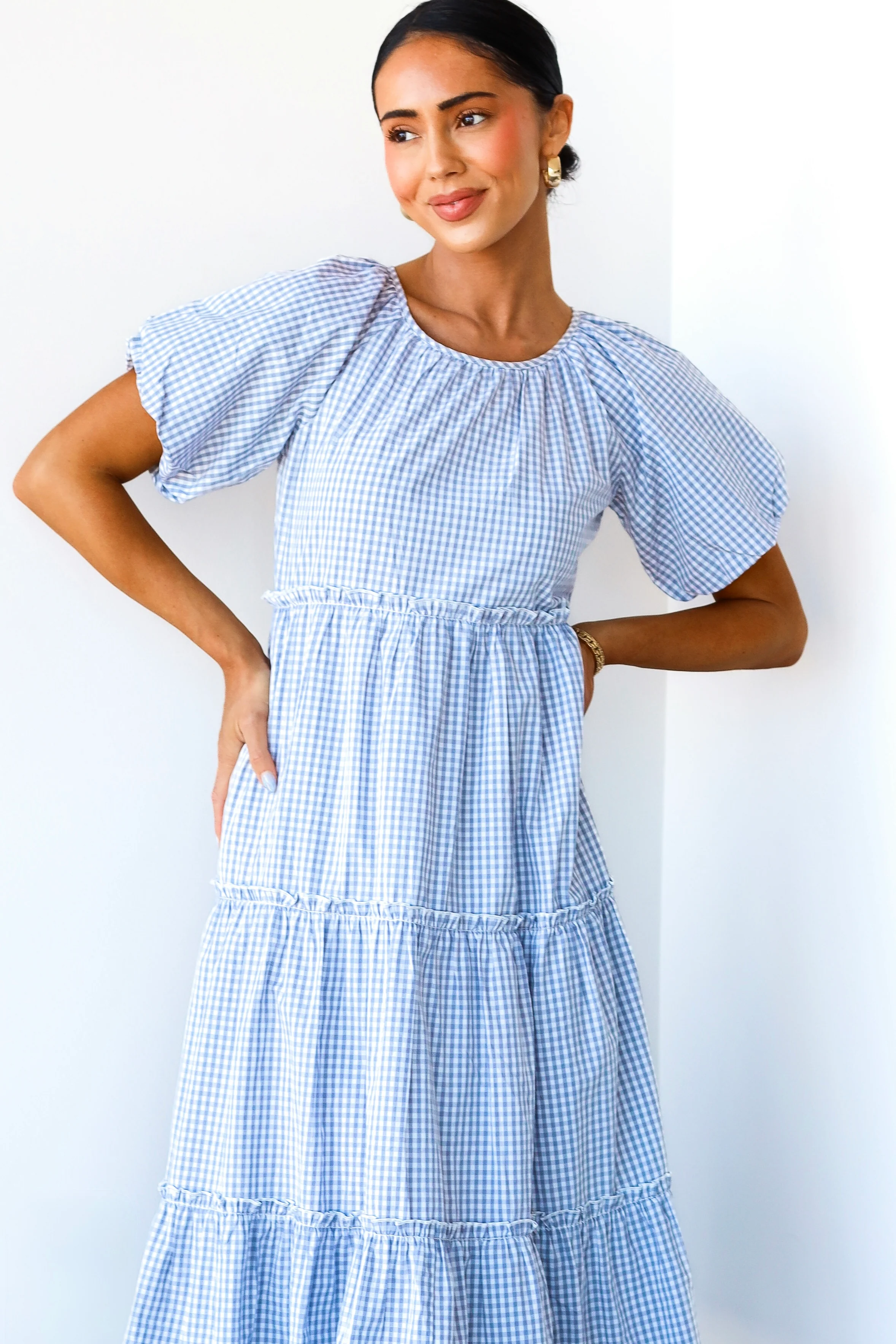 The Serena Gray Check Dresses - XNAUWBI