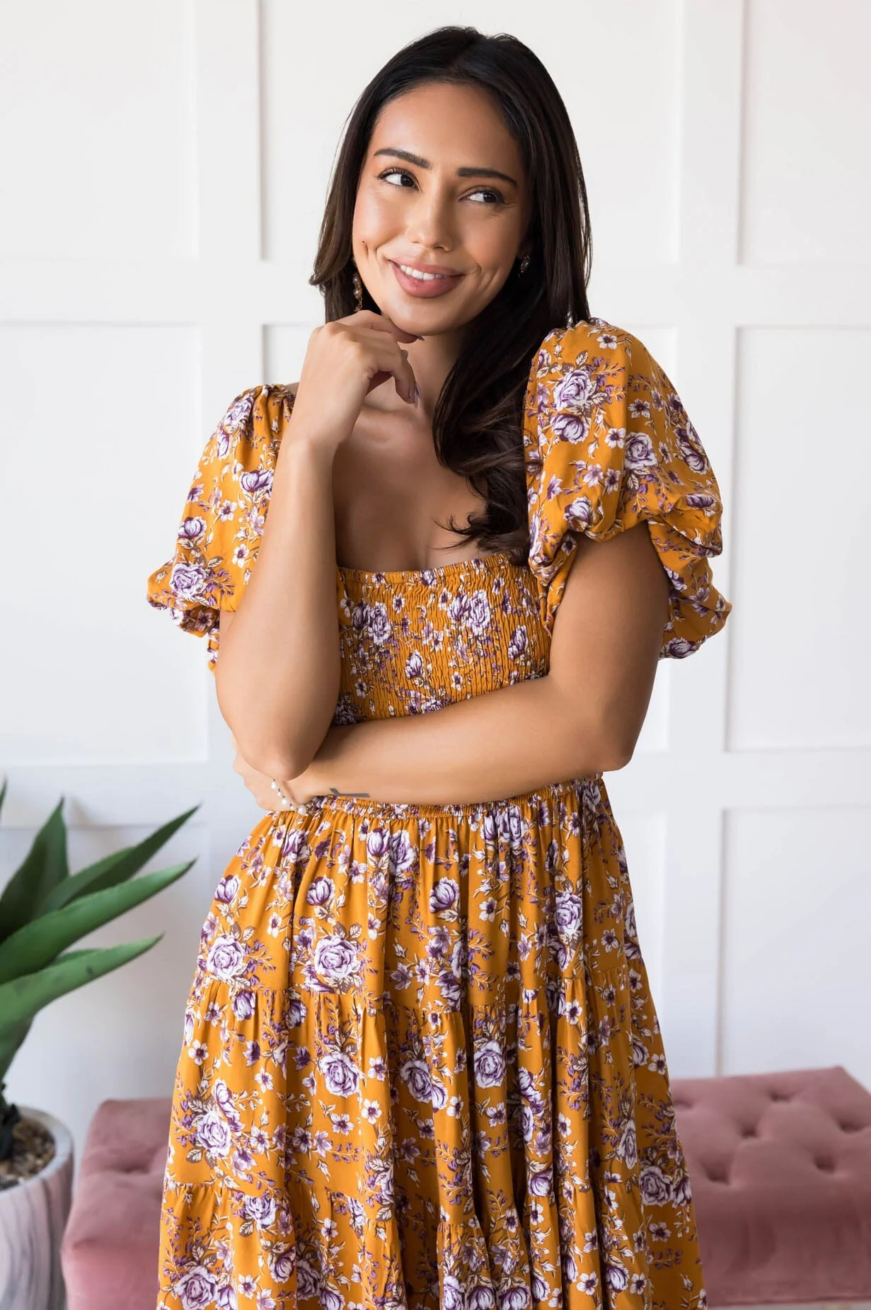 The Carolleen Pumpkin Floral Dresses - XNAUWBI