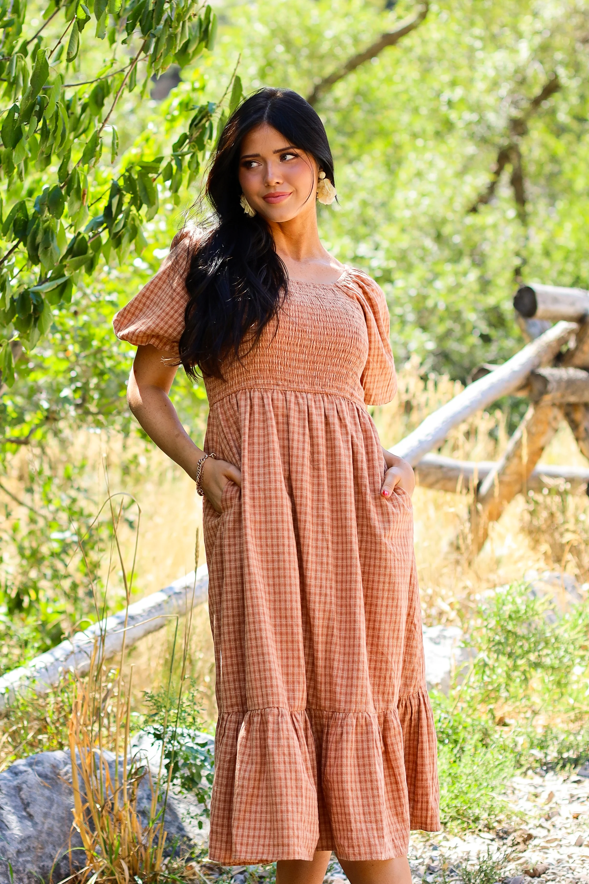 The Azra Light/Dark Clay Gingham Dresses - XNAUWBI
