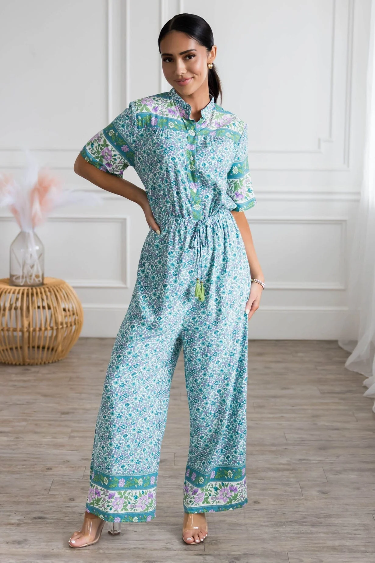 The Aurie White/Lavender/Mint Floral Jumpsuit - XNAUWBI