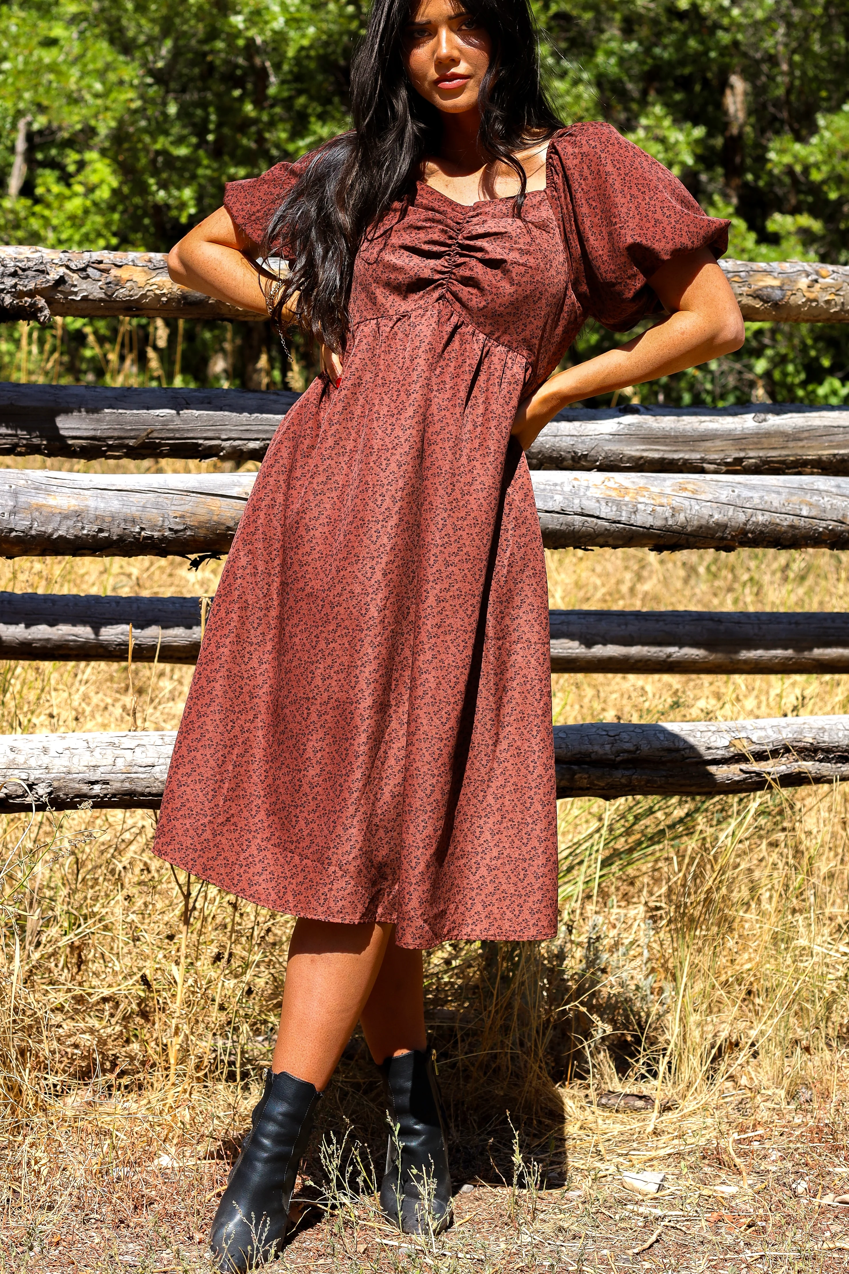 The Charette Chestnut Mini Floral Dresses - XNAUWBI