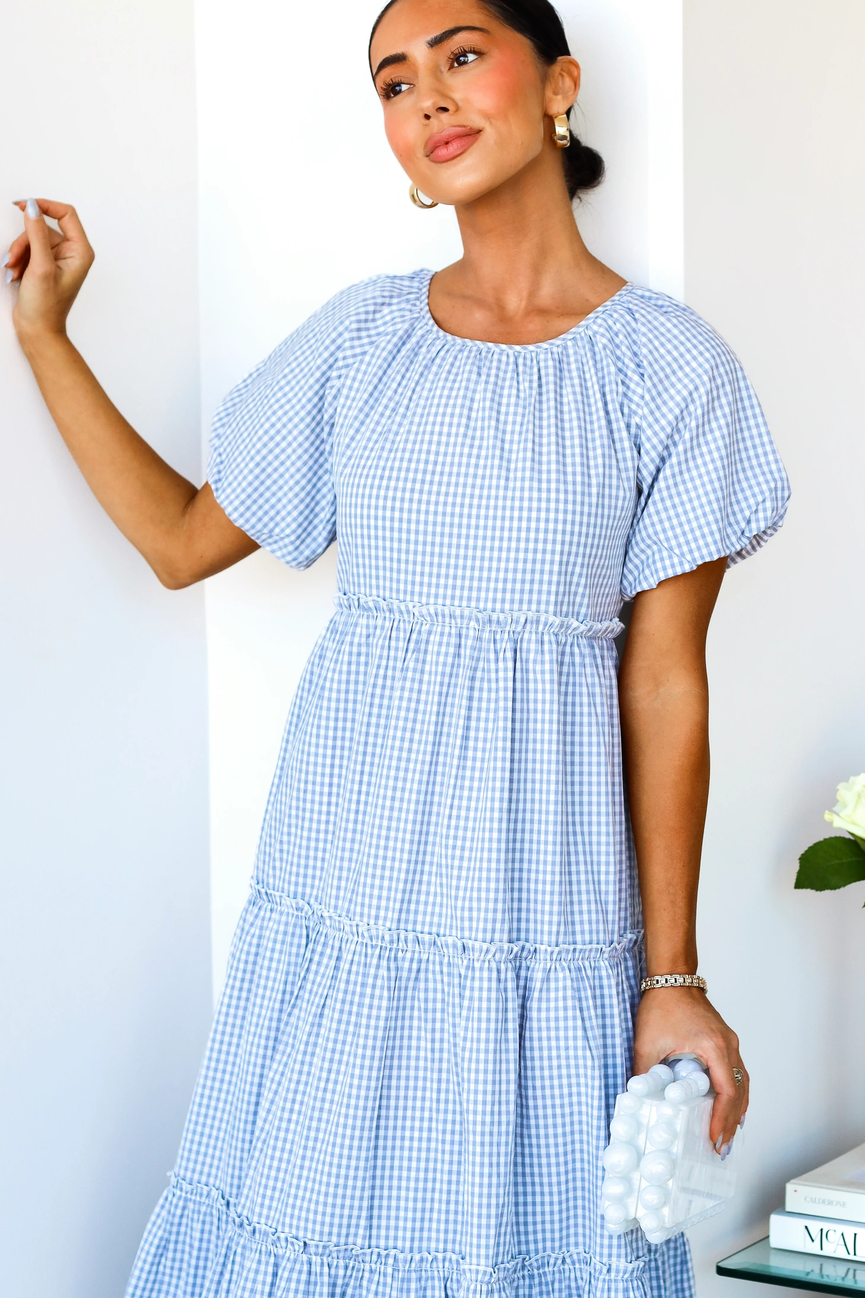 The Serena Gray Check Dresses - XNAUWBI