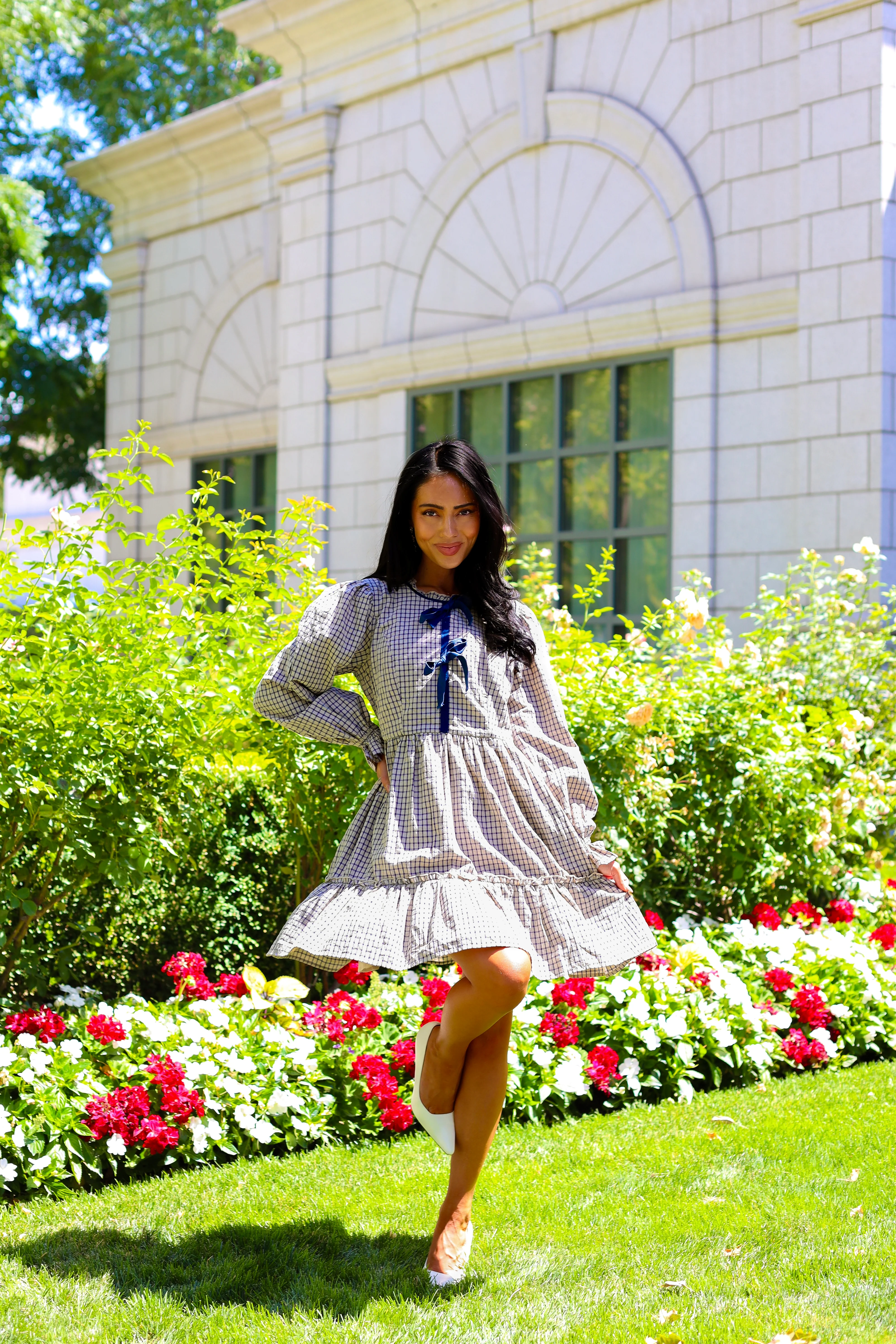 The Kemper Beige/Navy Plaid Dresses - XNAUWBI