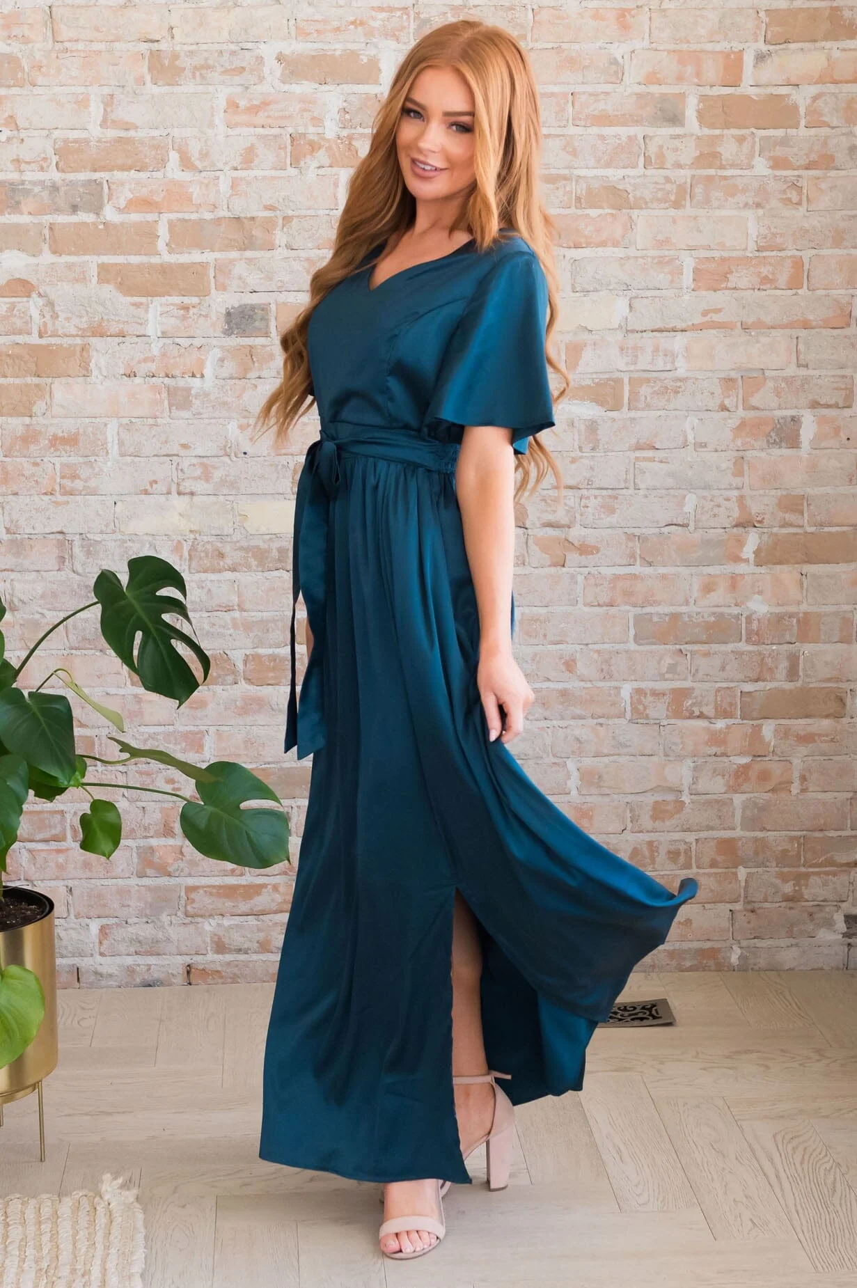 The Mabelyn Dark Teal Matte Satin Dresses - XNAUWBI