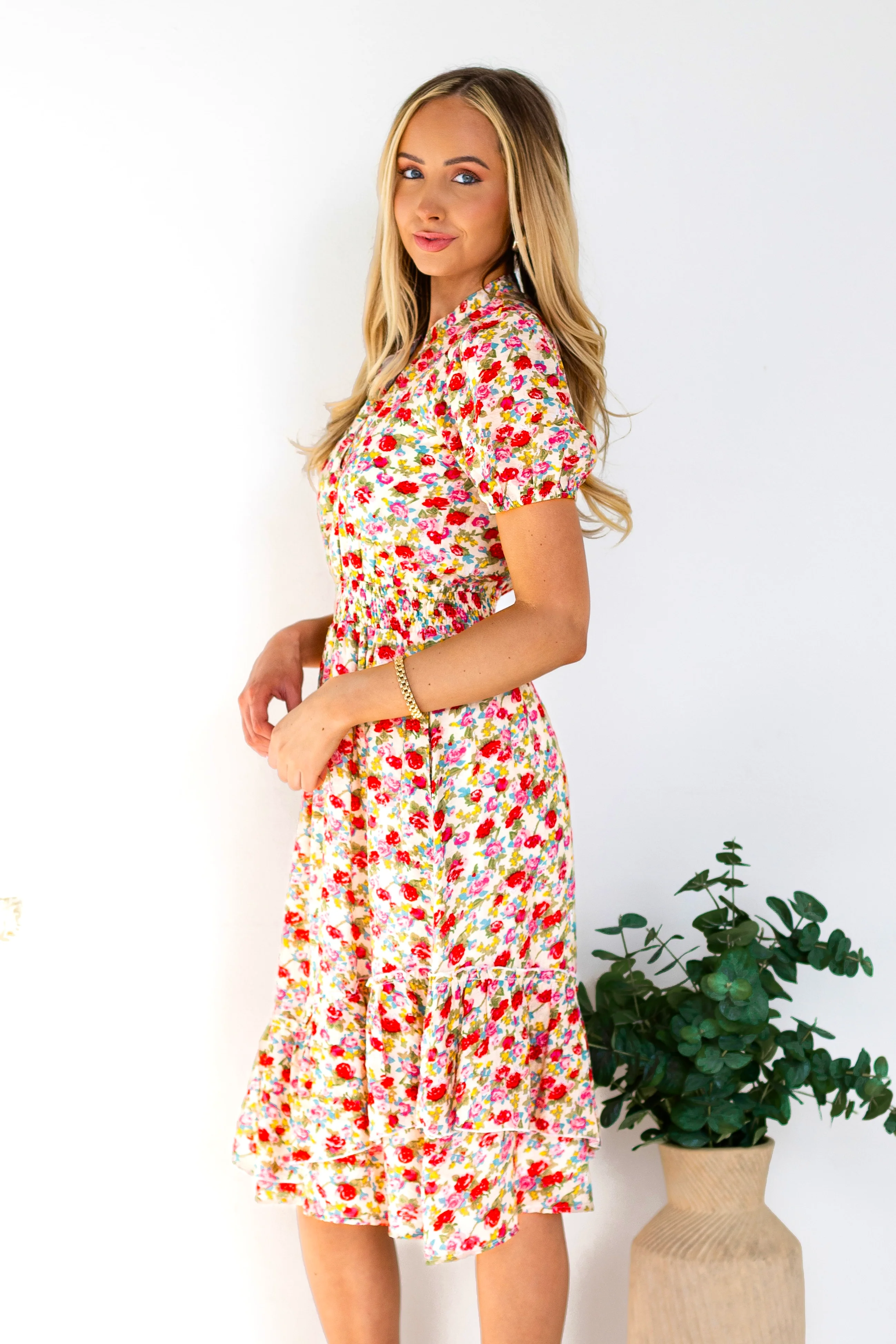 The Candi Cream/Pink Floral Dresses - XNAUWBI