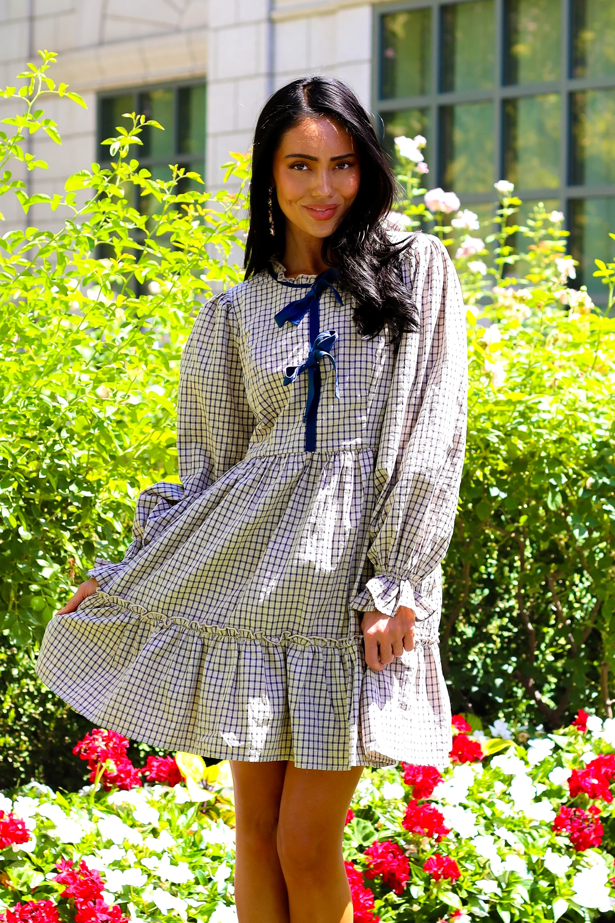 The Kemper Beige/Navy Plaid Dresses - XNAUWBI