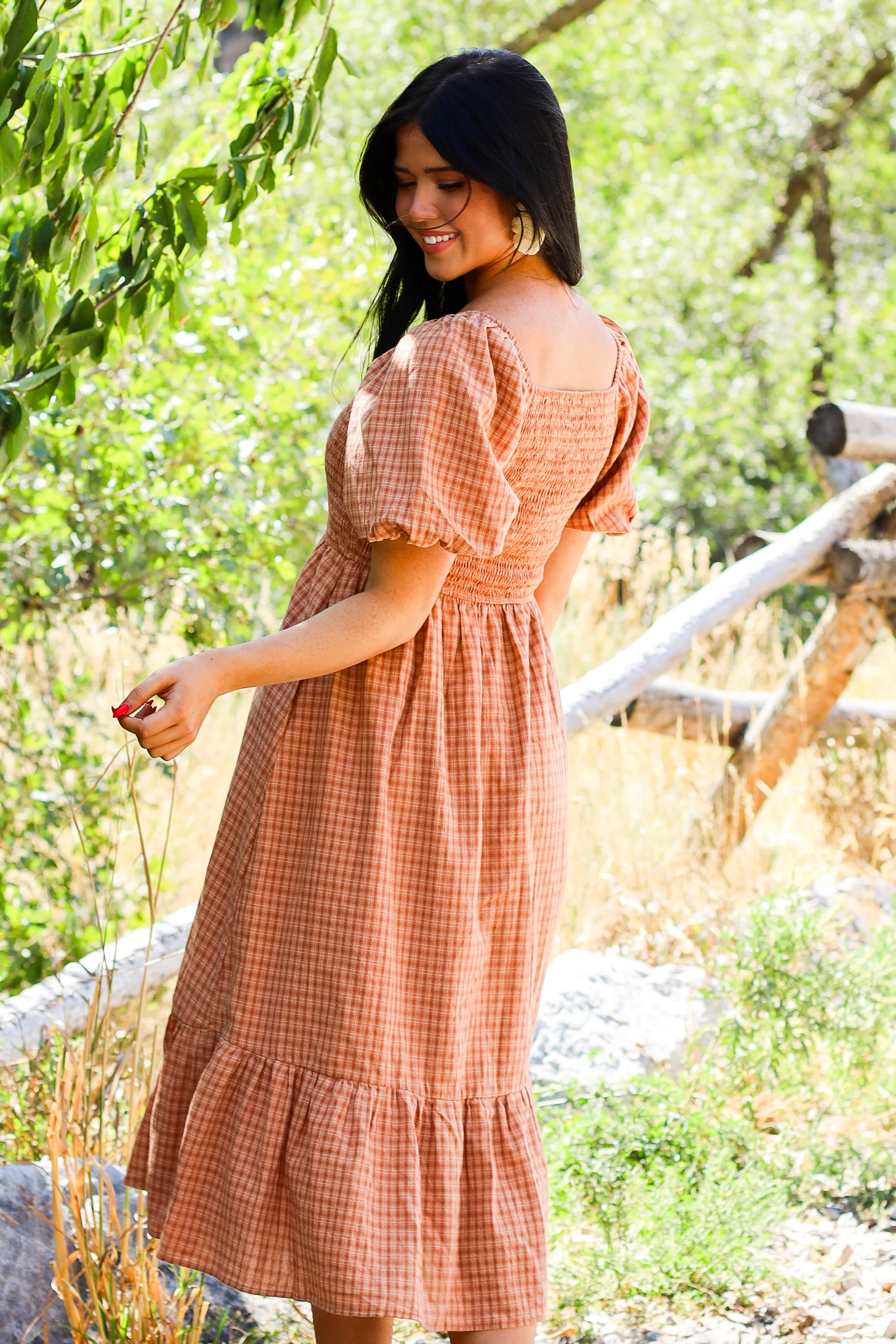 The Azra Light/Dark Clay Gingham Dresses - XNAUWBI