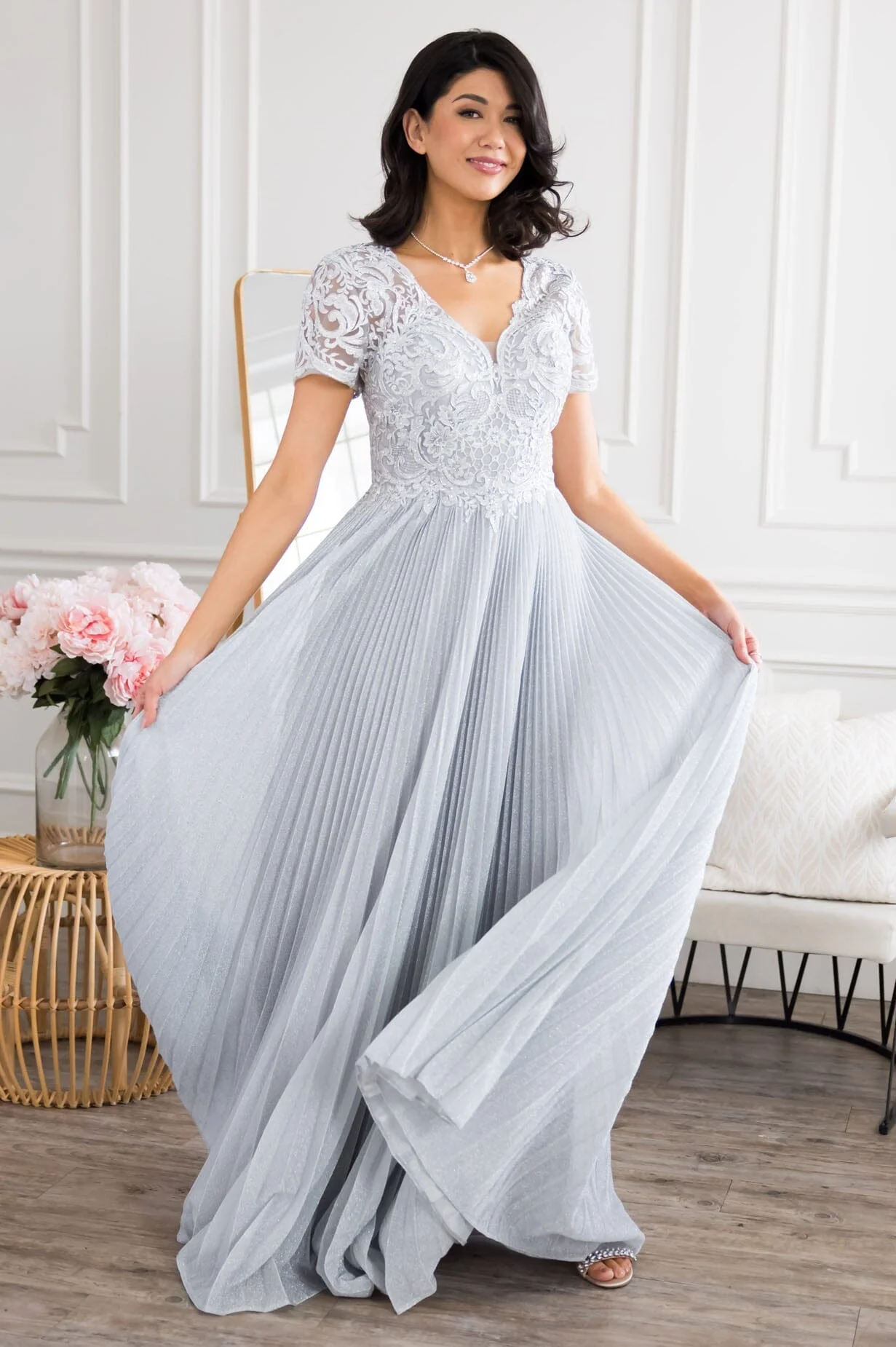 The Tiana Soft Silver Sparkle Dresses - XNAUWBI