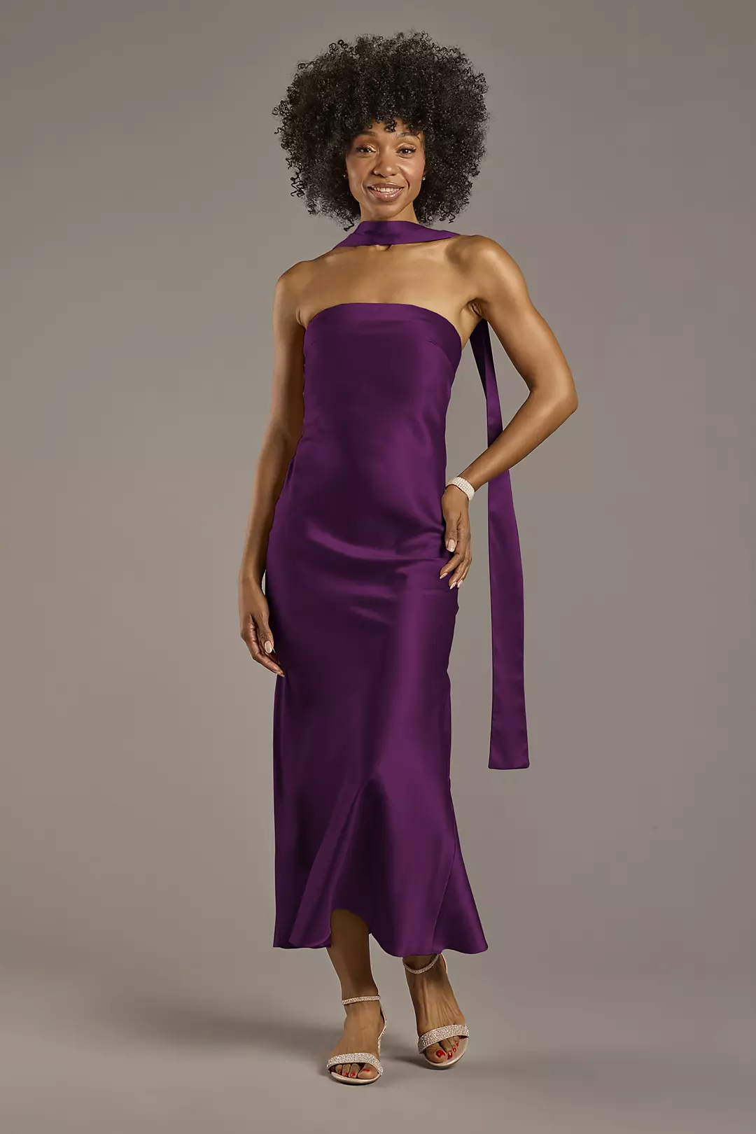 Strapless Charmeuse Sheath Dress with Scarf Dress - XNAUWBI