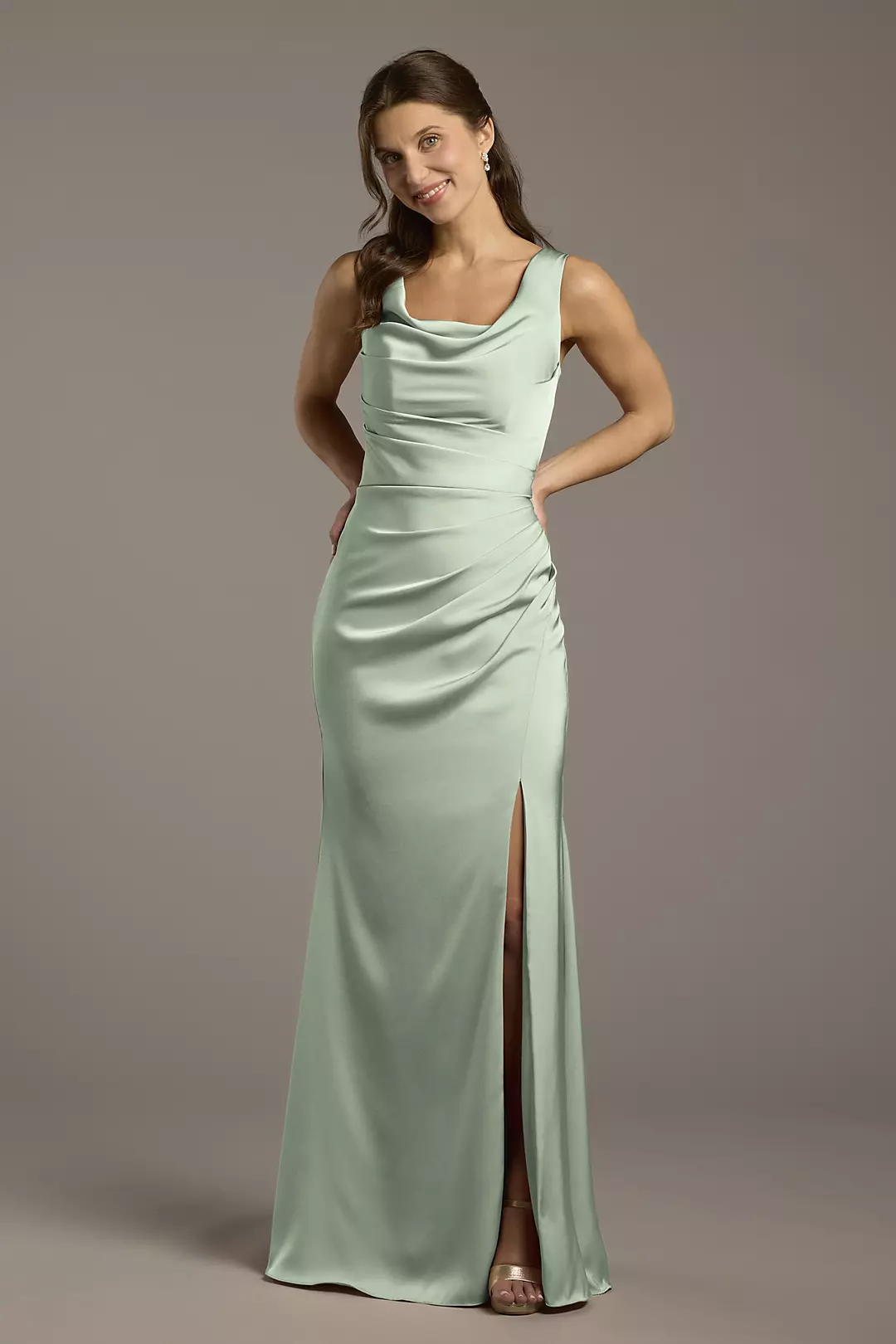 Matte Satin Cowl Neck Sheath Dresses - XNAUWBI