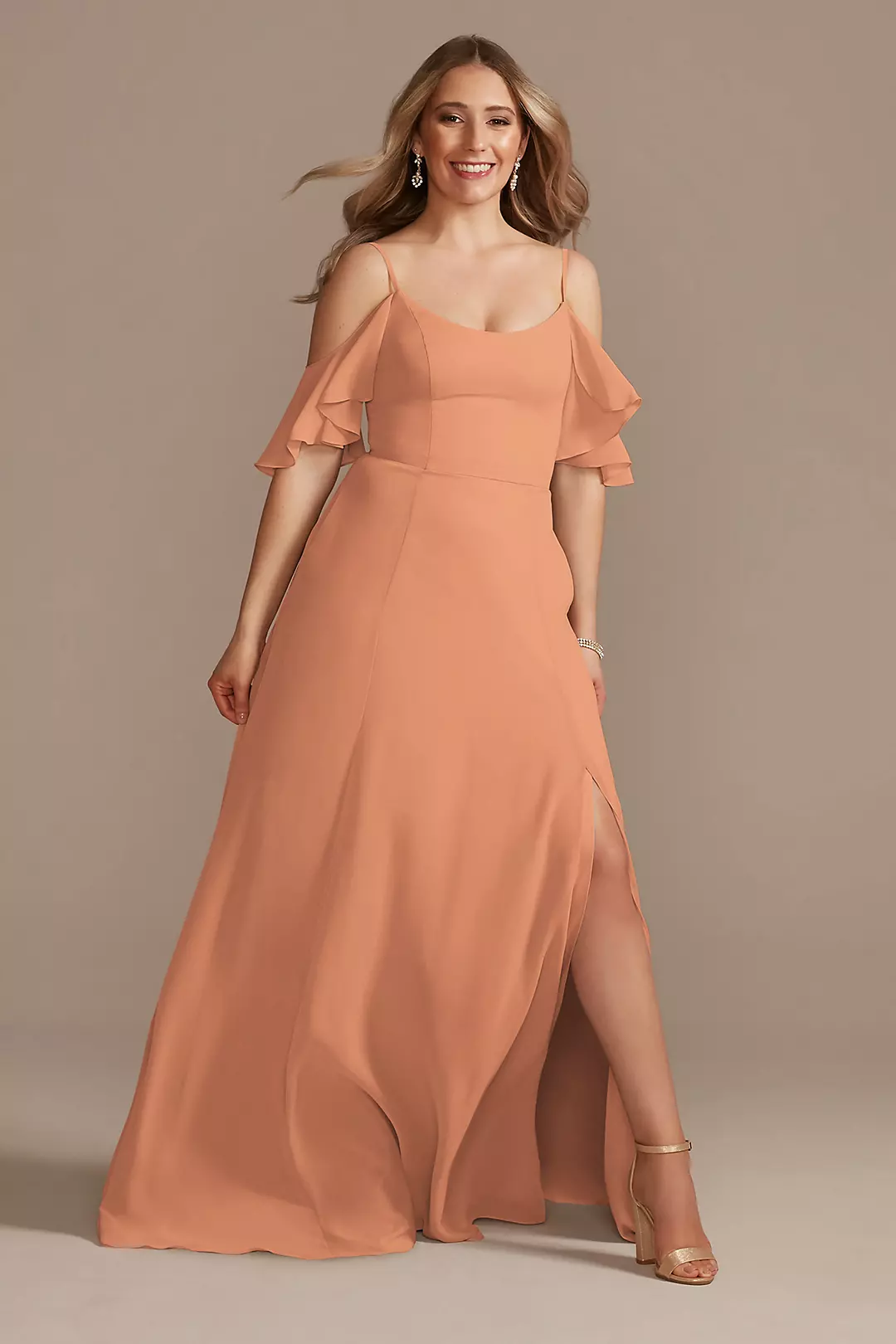 Cold-Shoulder Long Chiffon Dresses - XNAUWBI